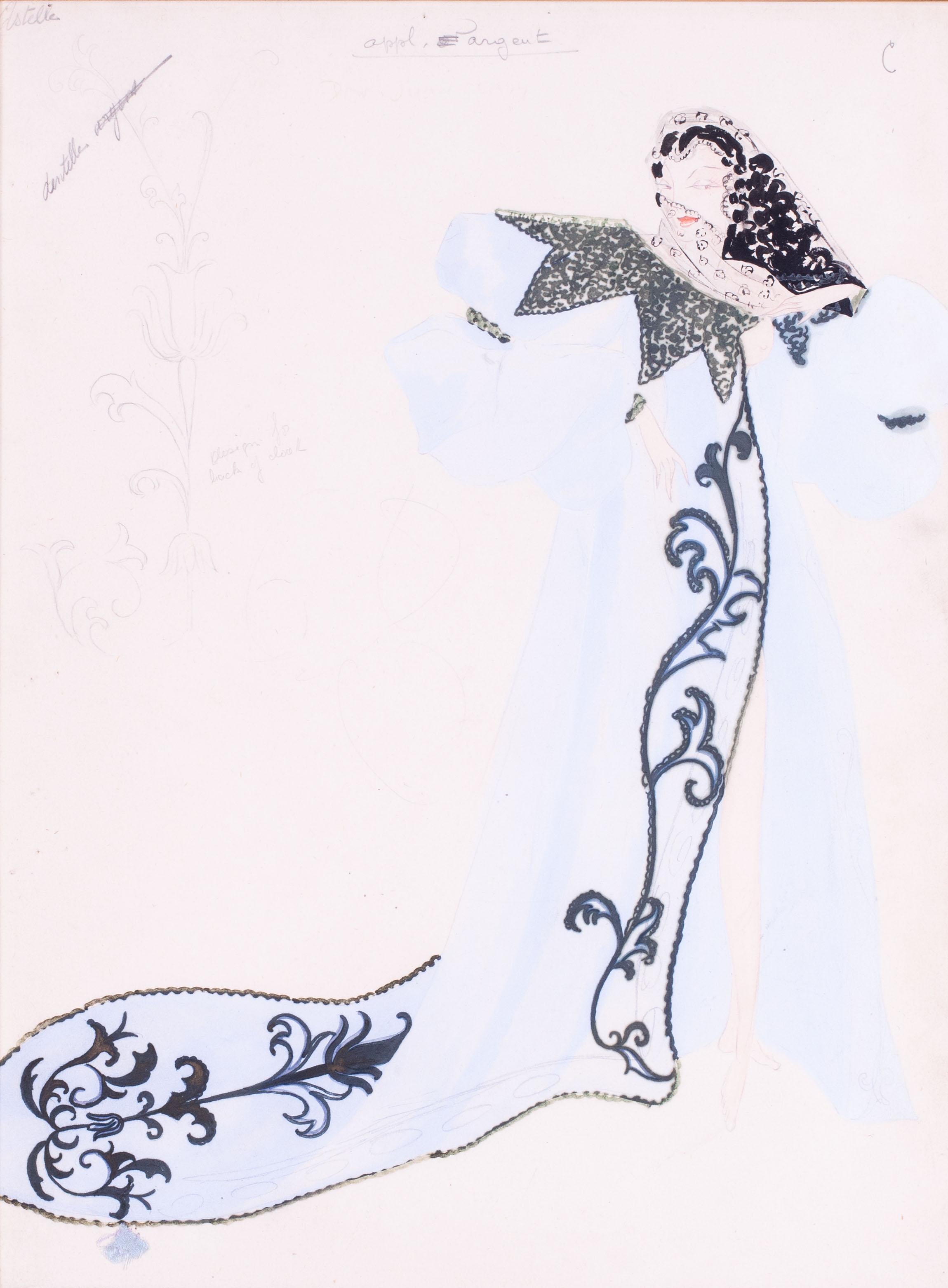 Art Déco, XXe siècle, mode, création de robes pour Éstelle - Gris Figurative Art par Erte, Romain de Tirtoff 