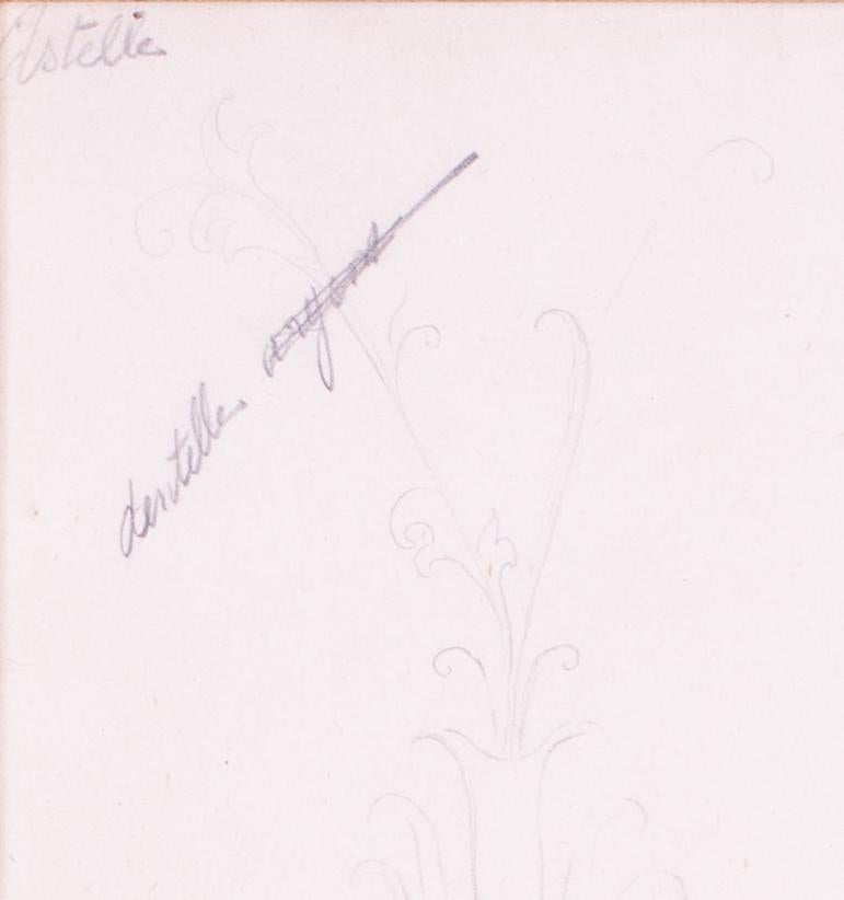 Kreis der Erte, Romain de Tirtoff (Russisch / Französisch 1892 - 1990)
Ein Kleiderentwurf für Estelle
Bleistift, Tinte und Aquarell auf Papier
Bezeichnet 'Estelle' (oben links) mit anderen Vermerken und einem kleinen Muster des für das Kleid