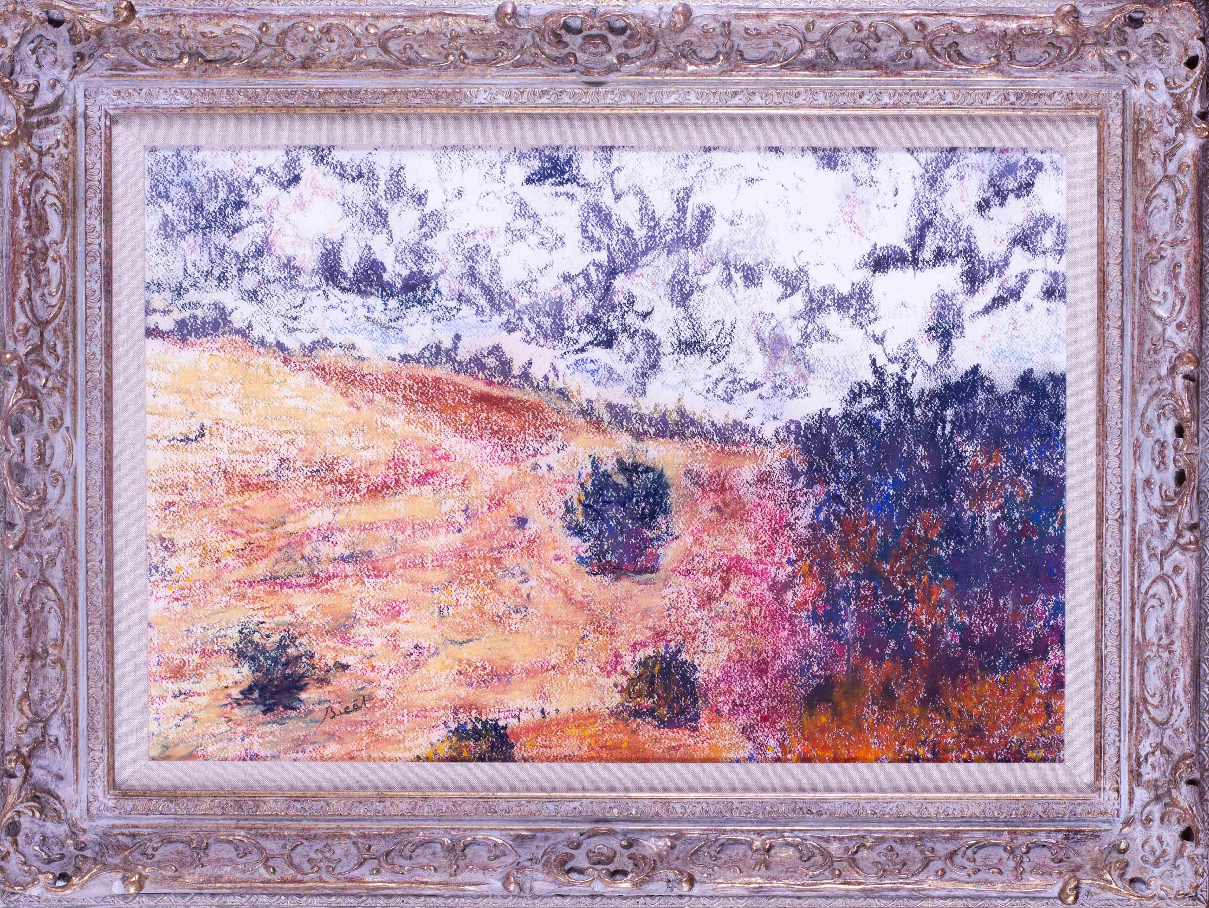Andre Bicat Landscape Art - Post Impressionist French landscape in blues and reds, pastels
