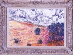 Post Impressionist French landscape in blues and reds, pastels