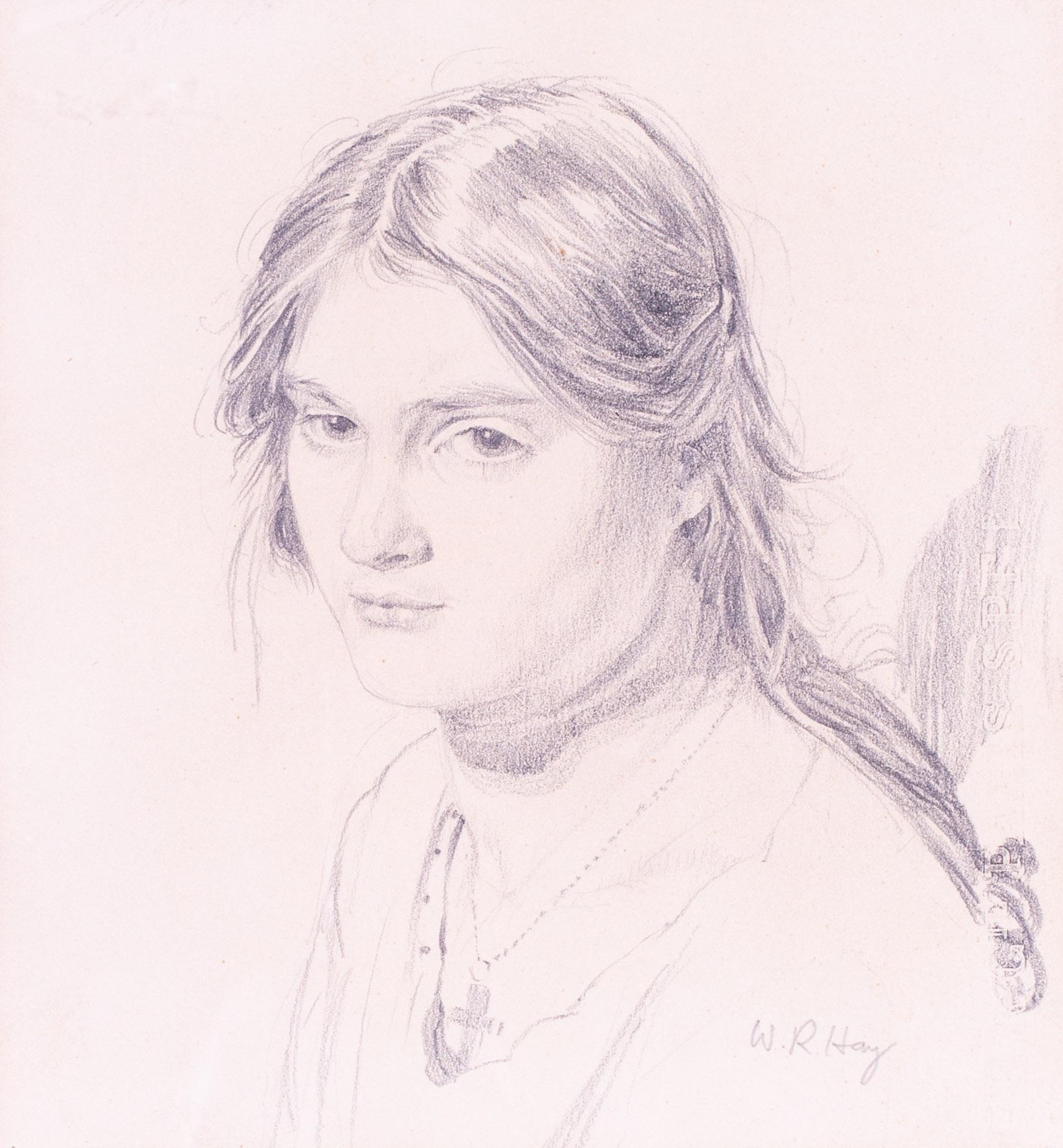 Disegno di ritratto di una ragazza dell'artista britannico William Robert Hayes - Art di William Robert Hay 