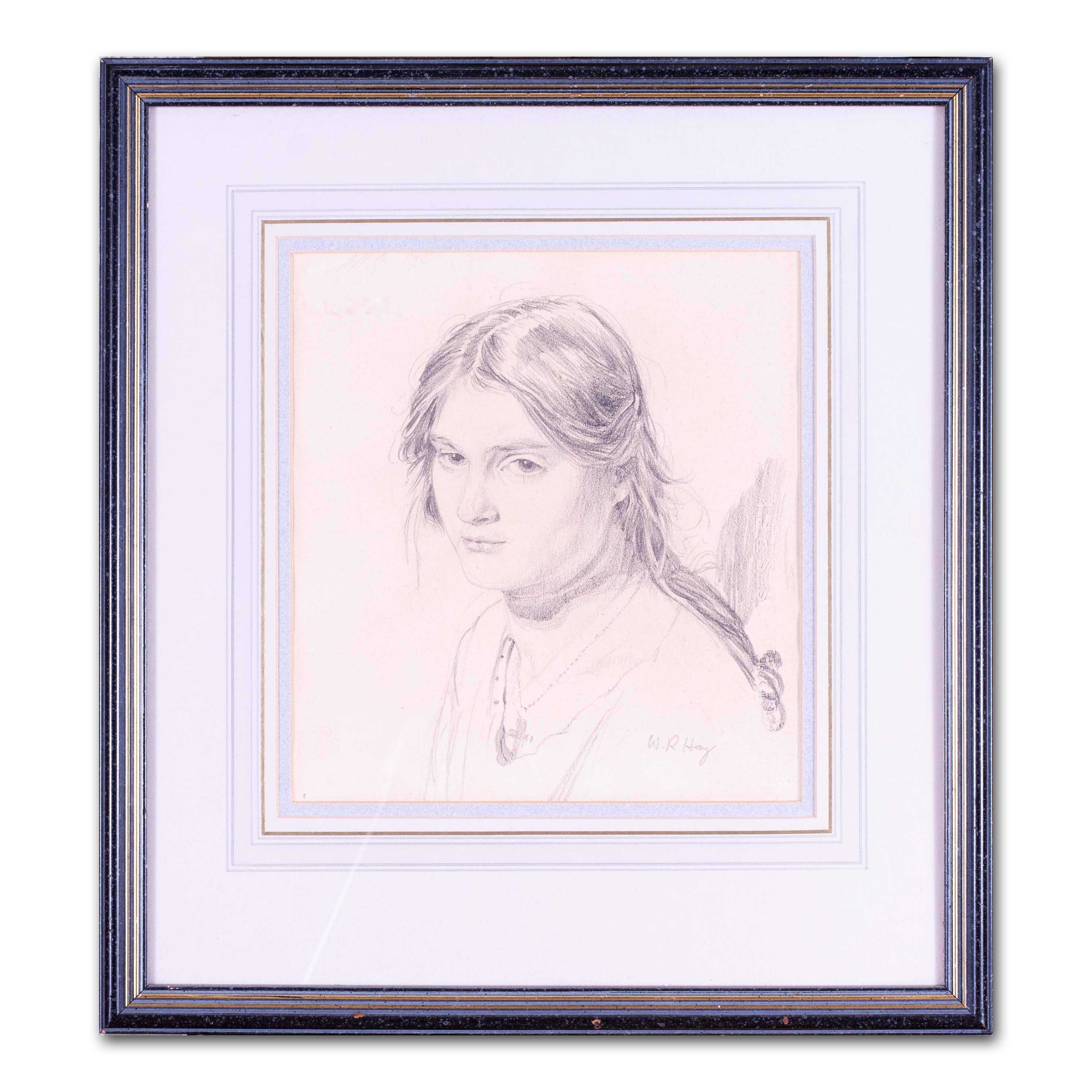 Disegno di ritratto di una ragazza dell'artista britannico William Robert Hayes 2
