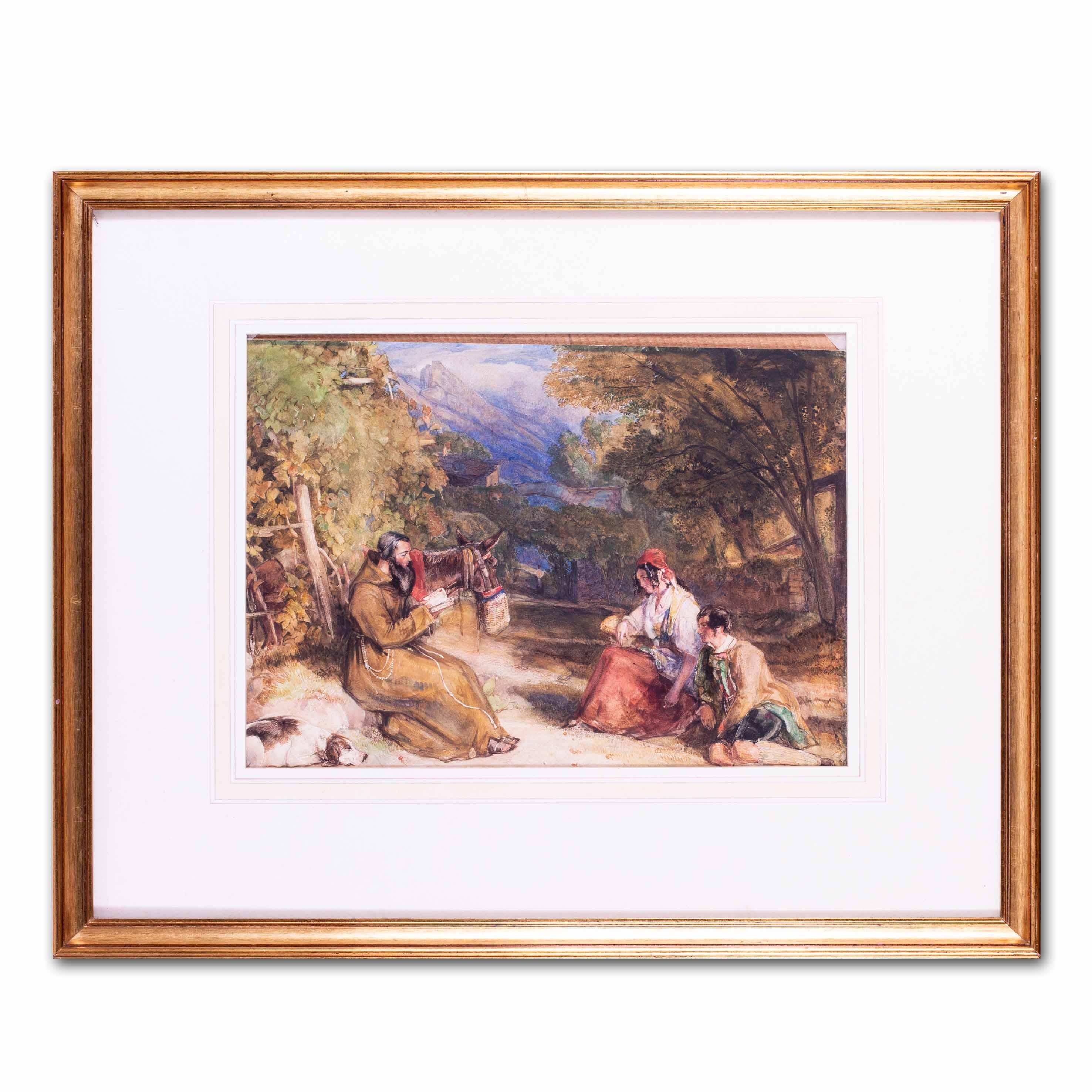 British, 19th Century watercolour by John Frederick Lewis, 'Receiving a blessing 4