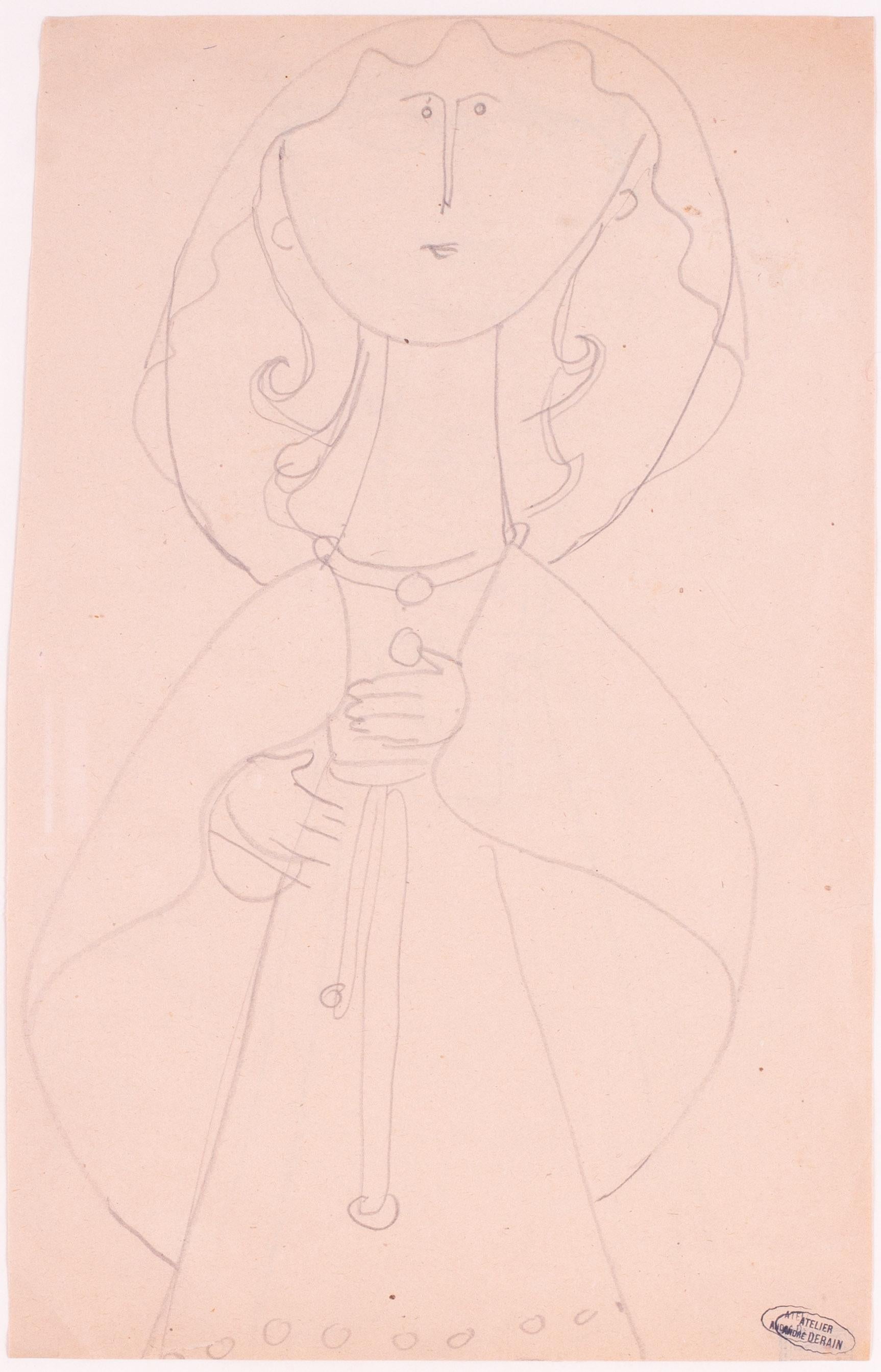 Early 20th Century French Fauvist drawing by Andre Derain of a lady in a dress - Art by André Derain