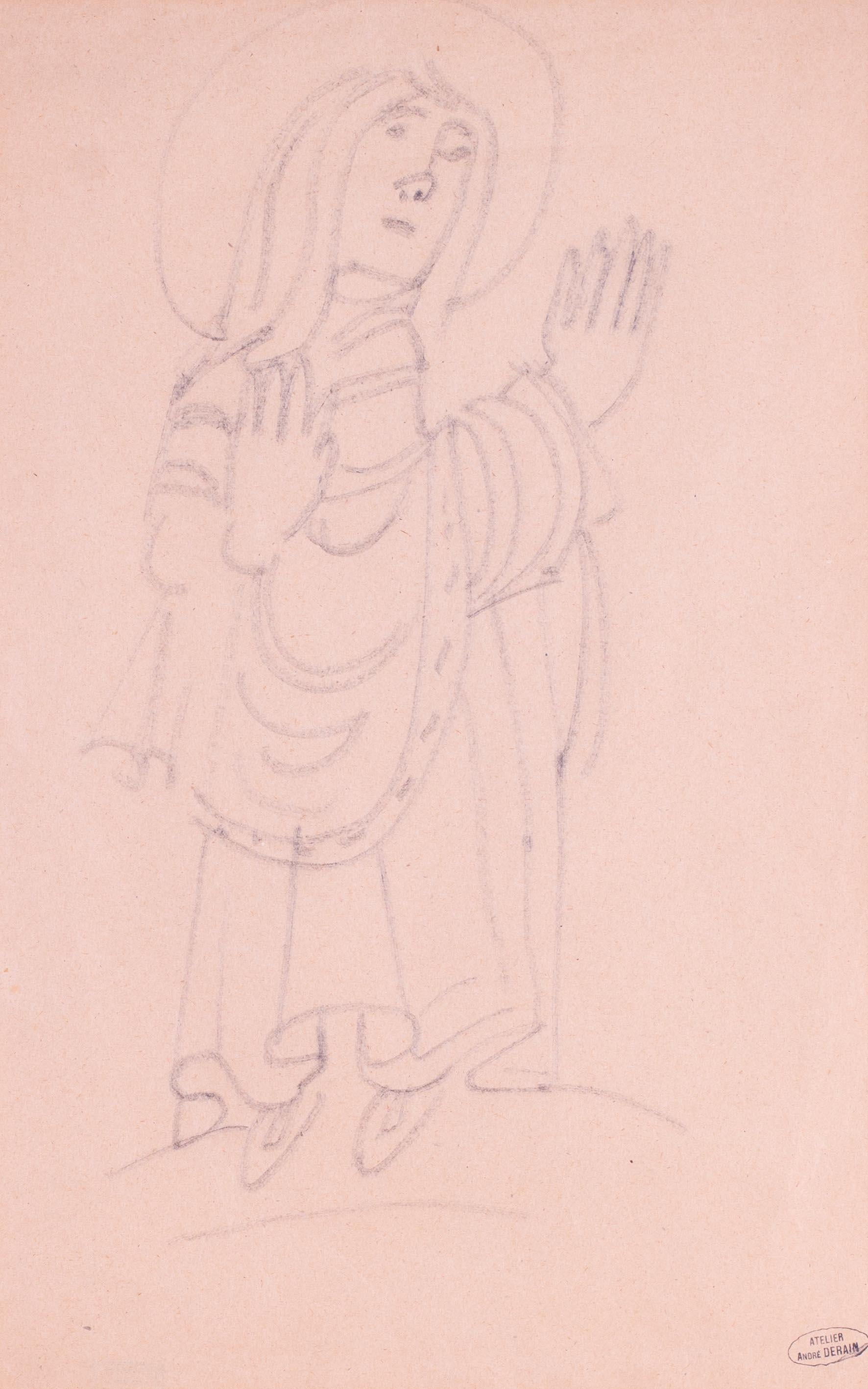 Dessin fauve français du début du 20e siècle d'Andre Derain représentant un saint - Art de André Derain