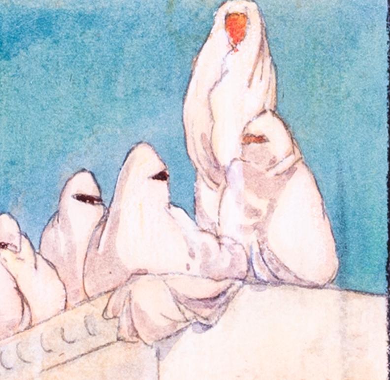 French 20th Century drawing of figures on an orientalist rooftop by Josso - Art by Camille Paul Josso 