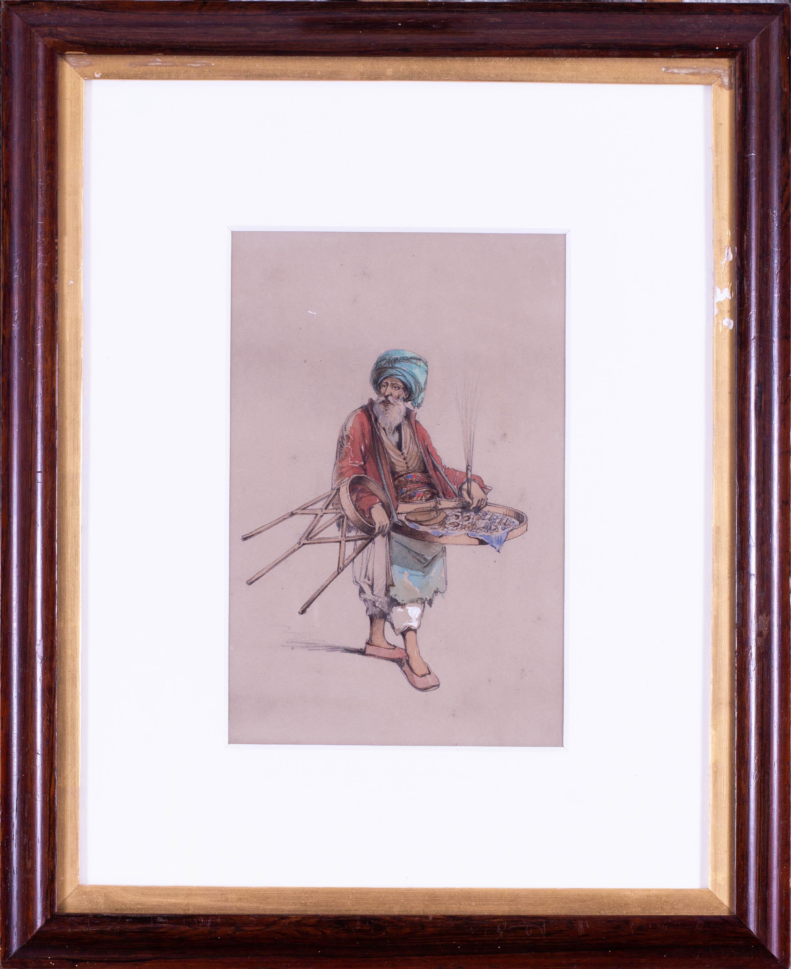 Count Amadeo Preziosi (Maltese, 1816 – 1882)
A set of six pencil and watercolour studies or Turkish characters including street vendors, a Turkish soldier, 2 hookah smokers, fabric salesman (6)
Pencil and watercolour on paper
10.1/4 x 6.3/4 in. (26
