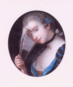 18th Century French portrait in pastel of a girl with a coy glance