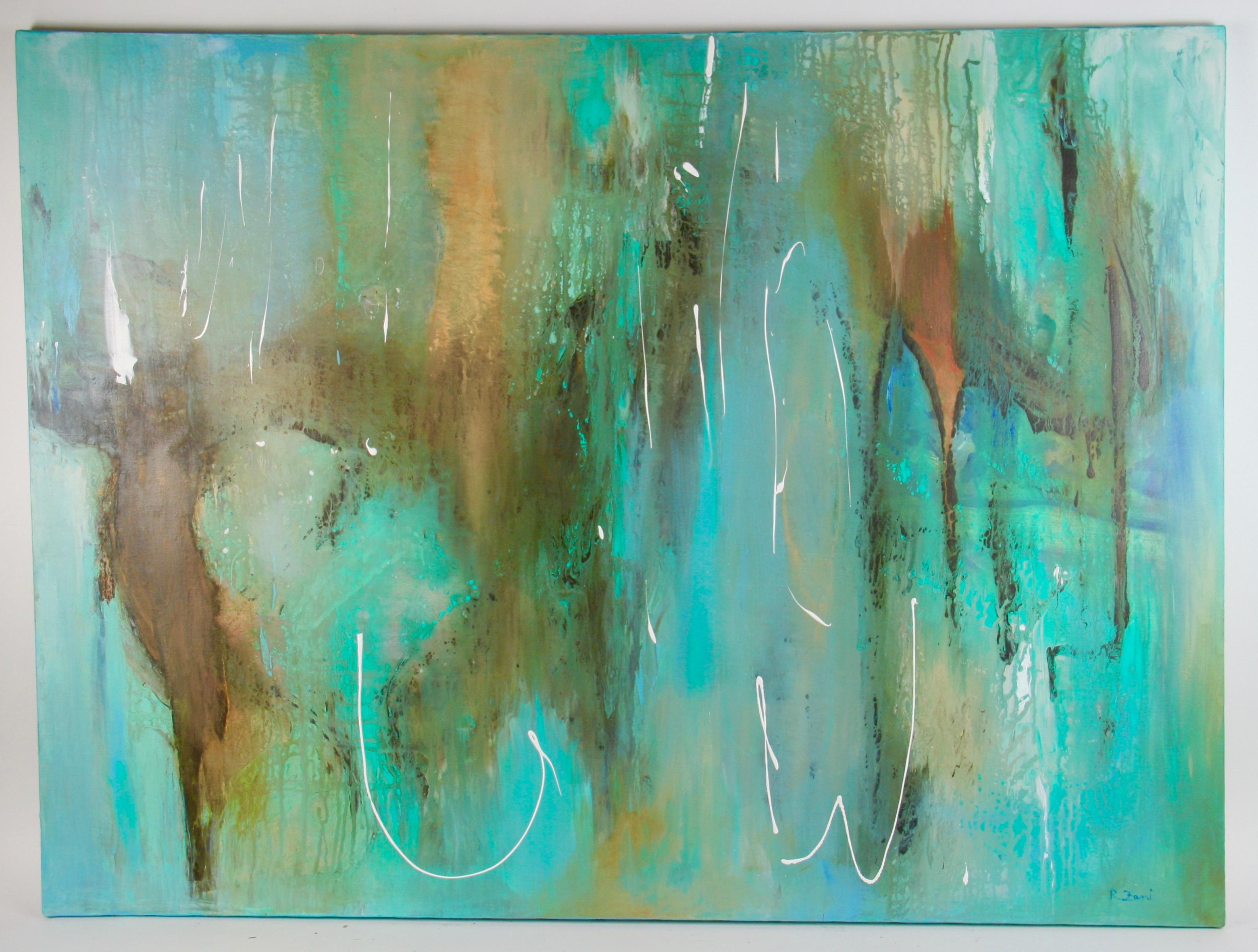 #5-3134 Large scale Acquamarine abstract painting ,acrylic on canvas signed by R.Zani lower right.Unframed.