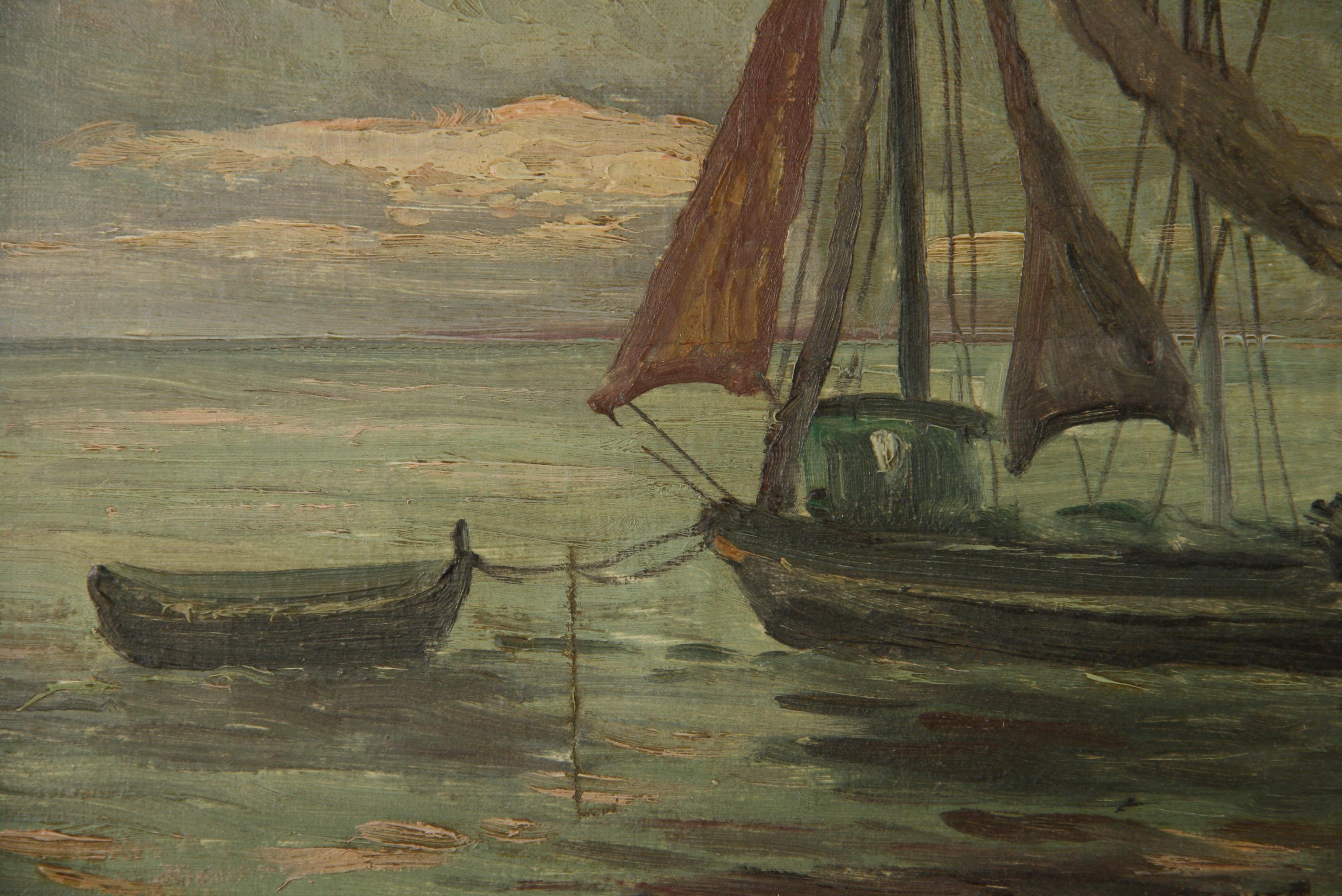 Scandinavian Fishing Trollers Marine Seascape  - Black Landscape Painting by M.Bohijar