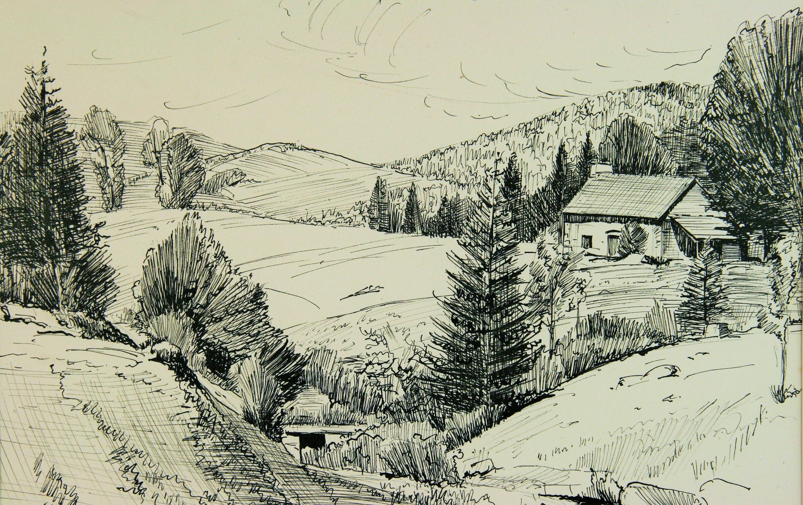French Countryside Landscape Pen and Ink - Art by Maurice Falliès