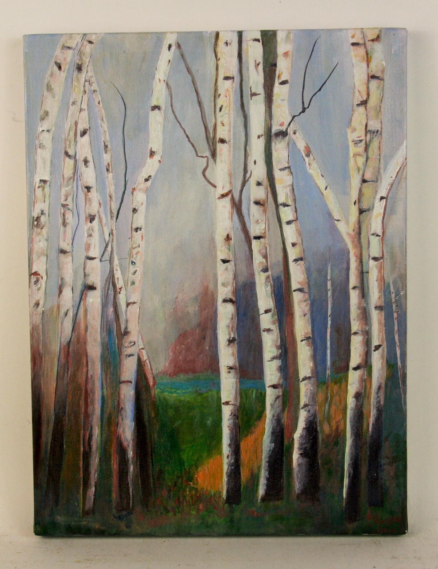 Unknown Landscape Painting - Birch Three Forest Landscape  Painting
