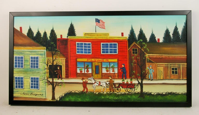 J.Bradford - American Village Folk Art Landscape Painting at 1stDibs