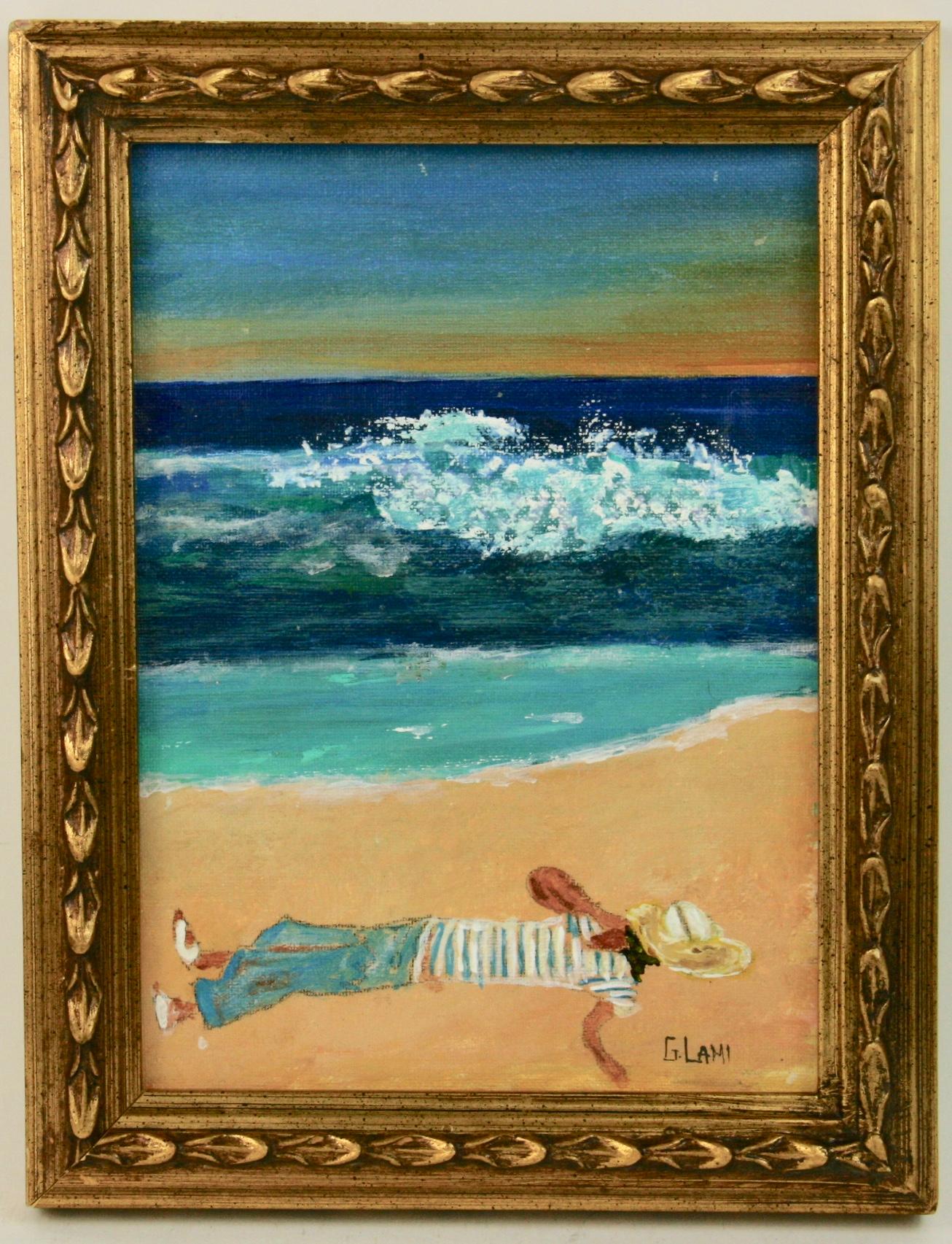G.Lami Abstract Painting -  French Beach  Siesta Landscape/ Figuratve Painting