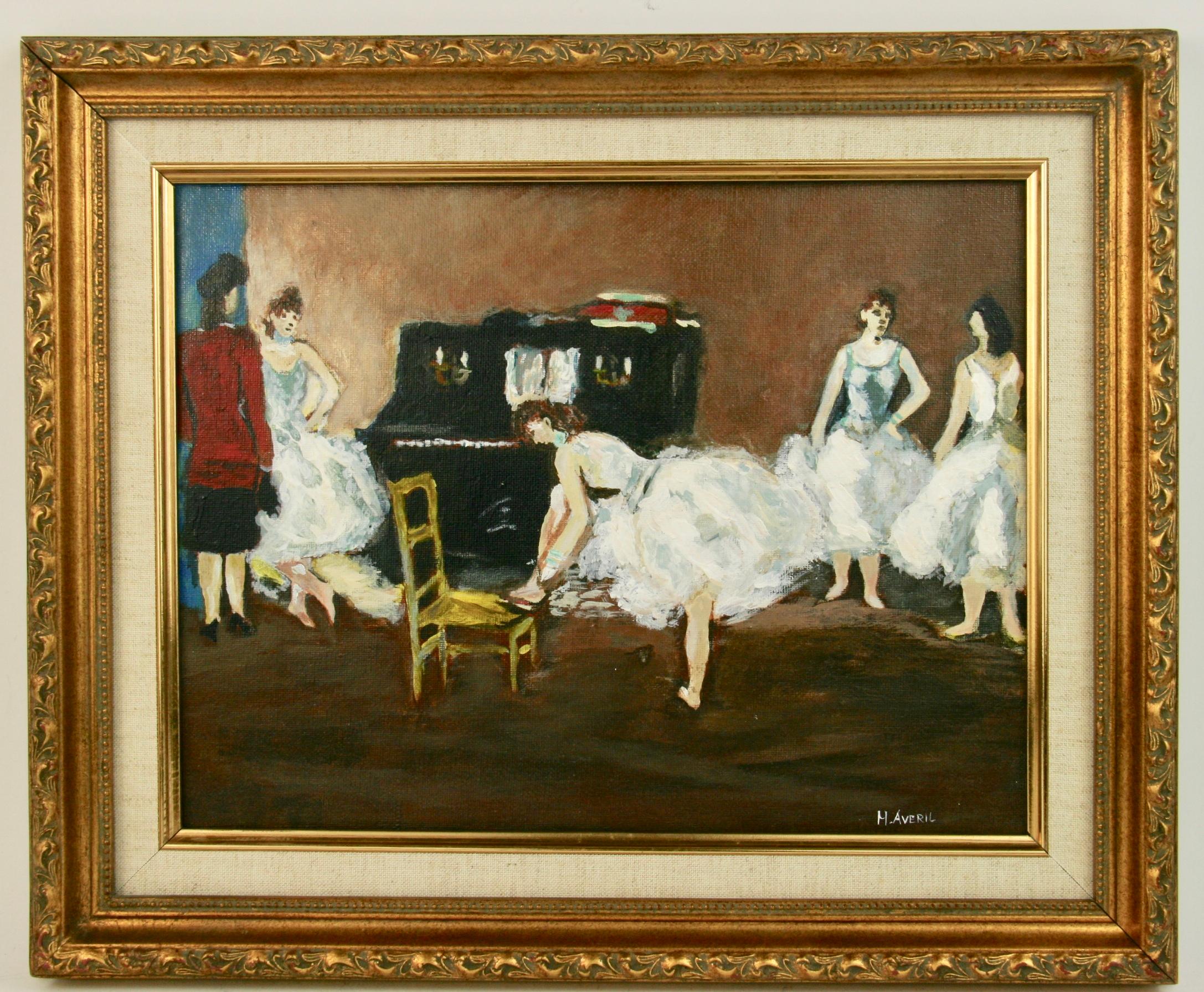M.Averil Figurative Painting - Antique Impressionist Female Figural Painting Back Stage At The Theater 