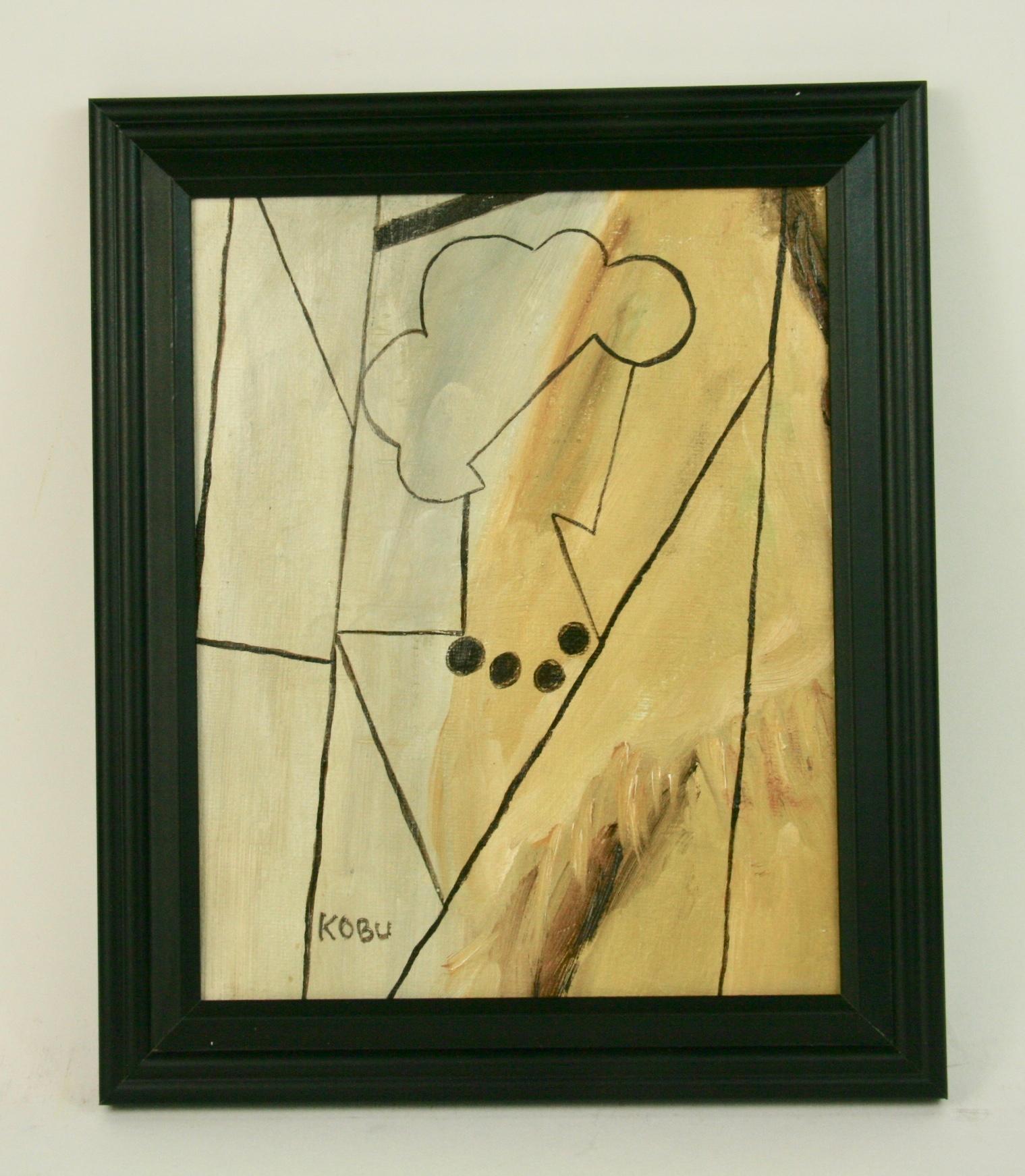 Unknown Abstract Painting - Cubic Abstract Female Painting Woman with Black Necklace 