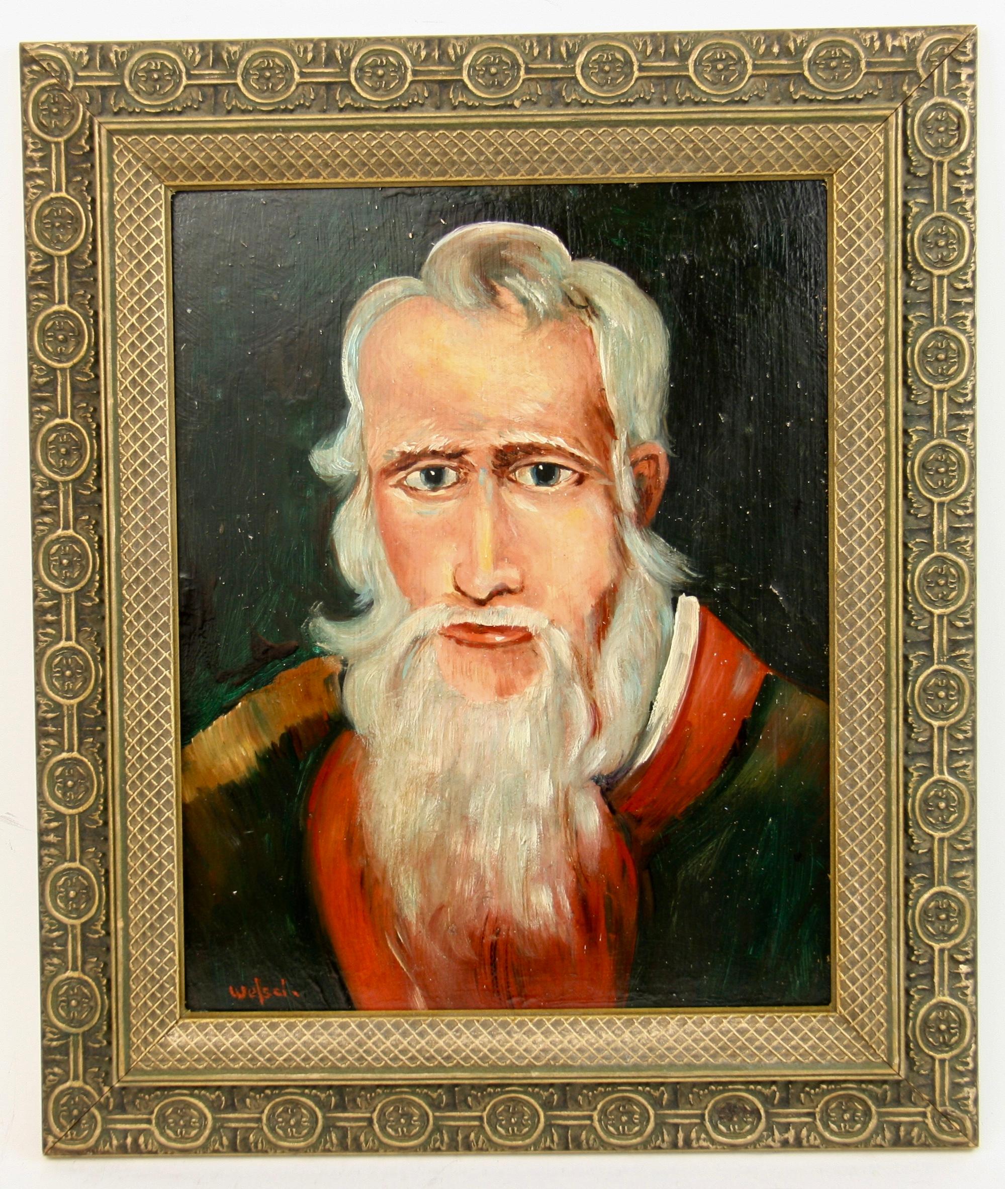 Welsh Portrait Painting -  Vintage English Portrait  Oil Painting of an English Writer