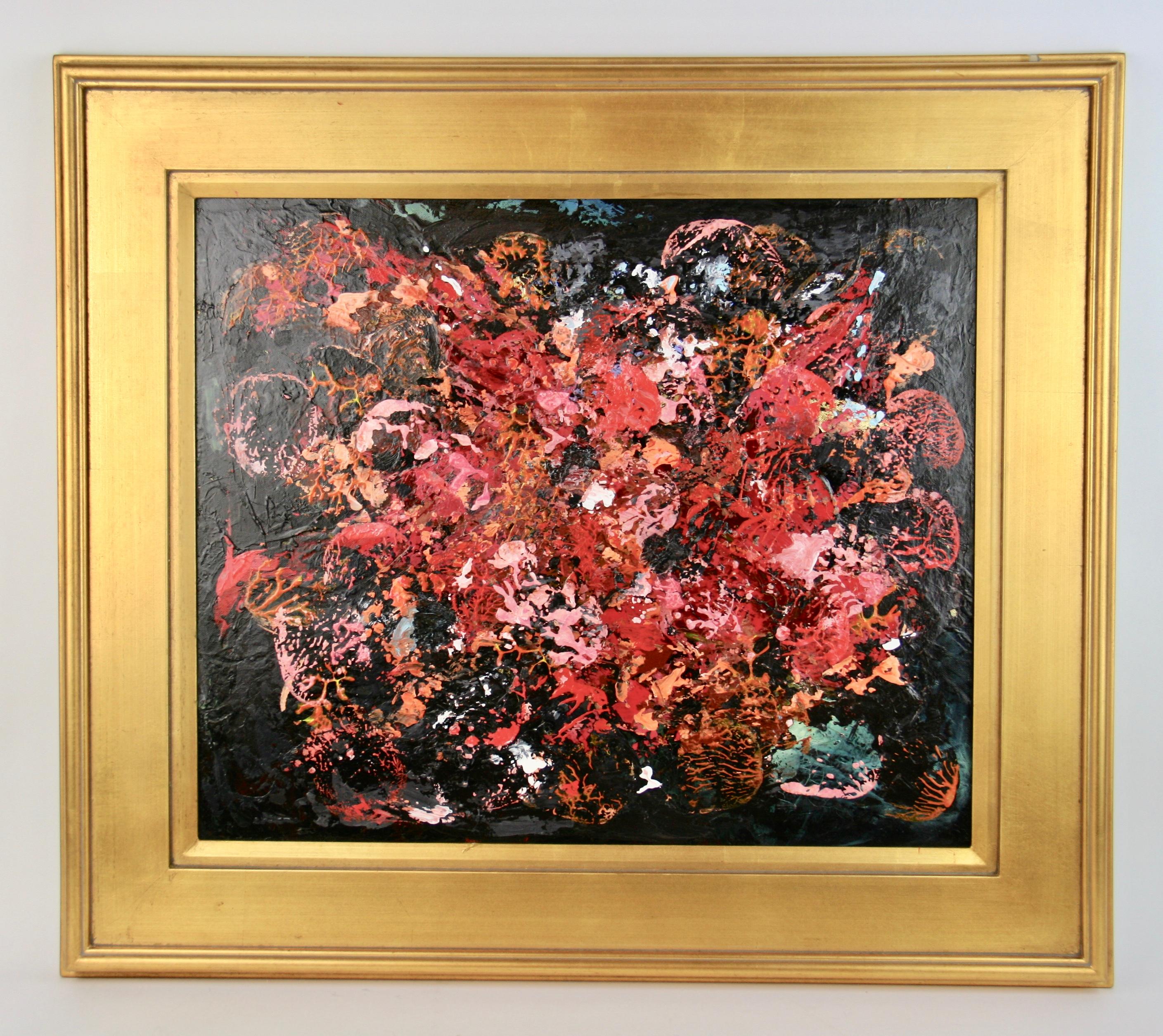 E.Marini Abstract Painting - Large Red Abstract Color Explosion