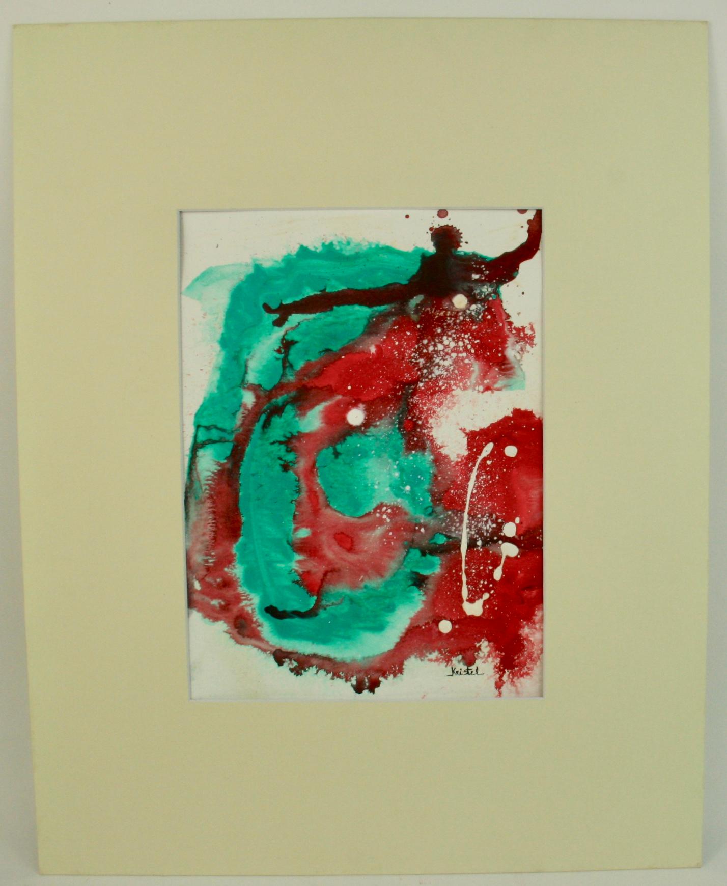 Red Aquamarine Abstract  - Painting by Kristel