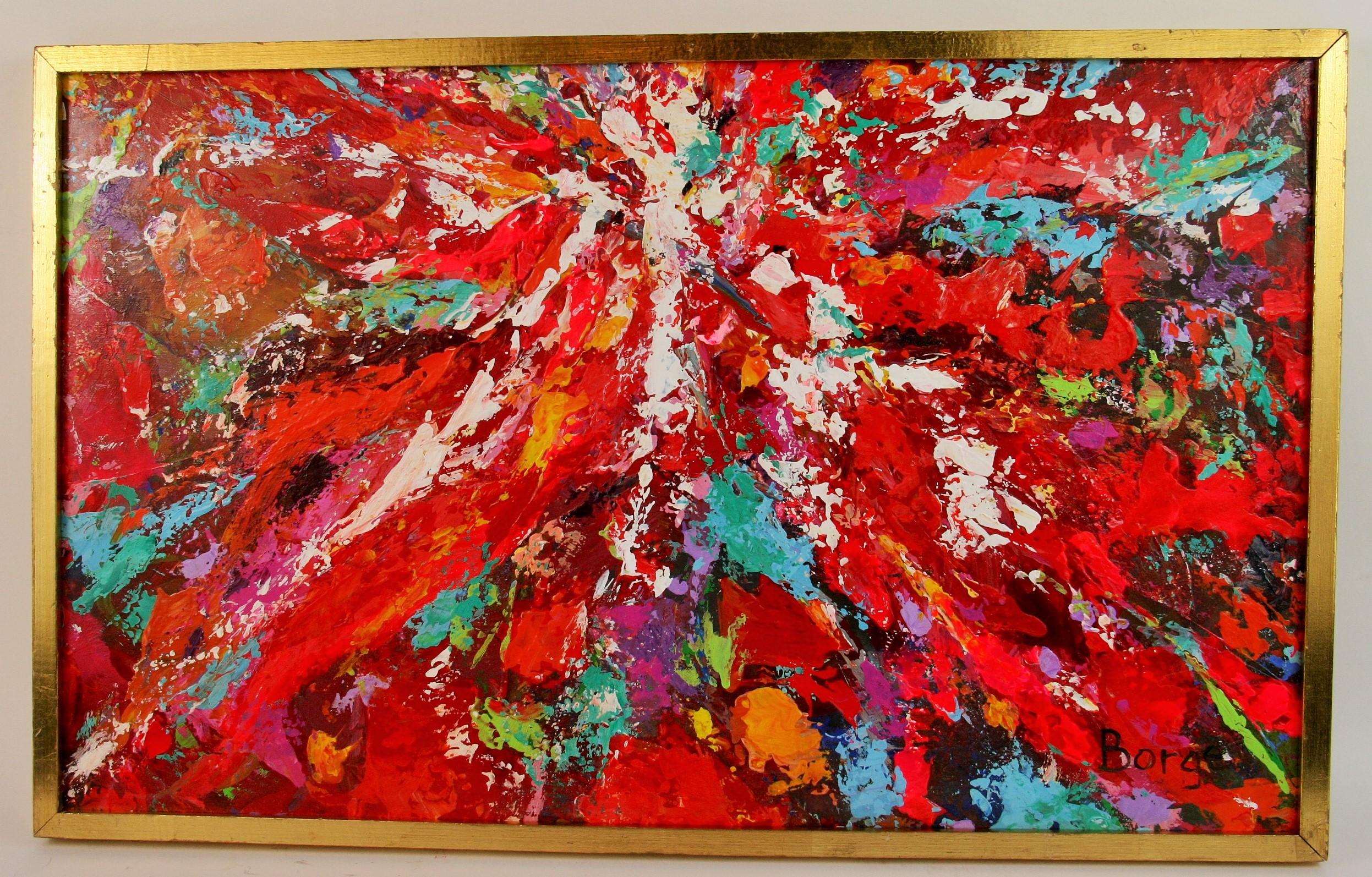 Borge Abstract Painting - Abstract Expressionist Bold Red  Painting