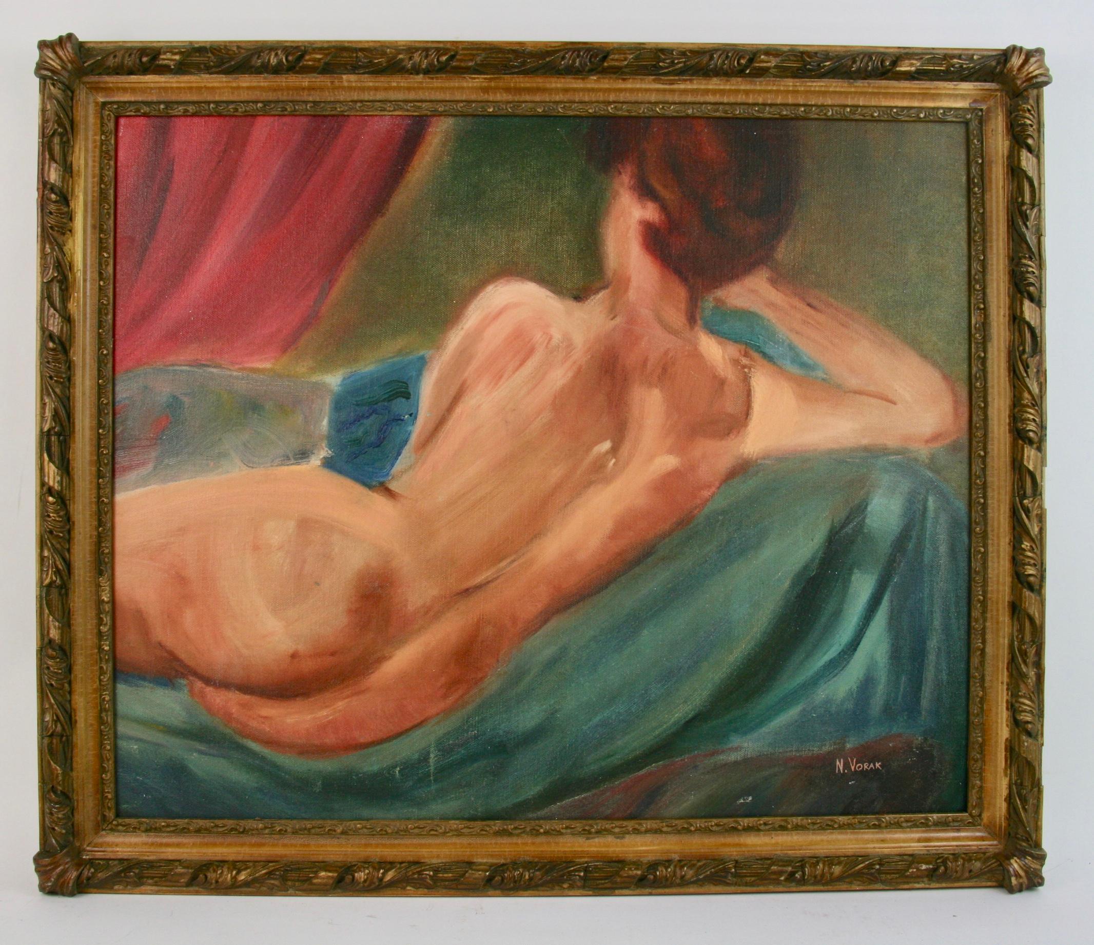 N.Vorak Nude Painting - Art Deco Female Nude oil Painting 1920