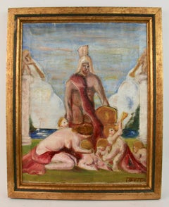 Antique European  Mythological Figurative oil  Painting 1920