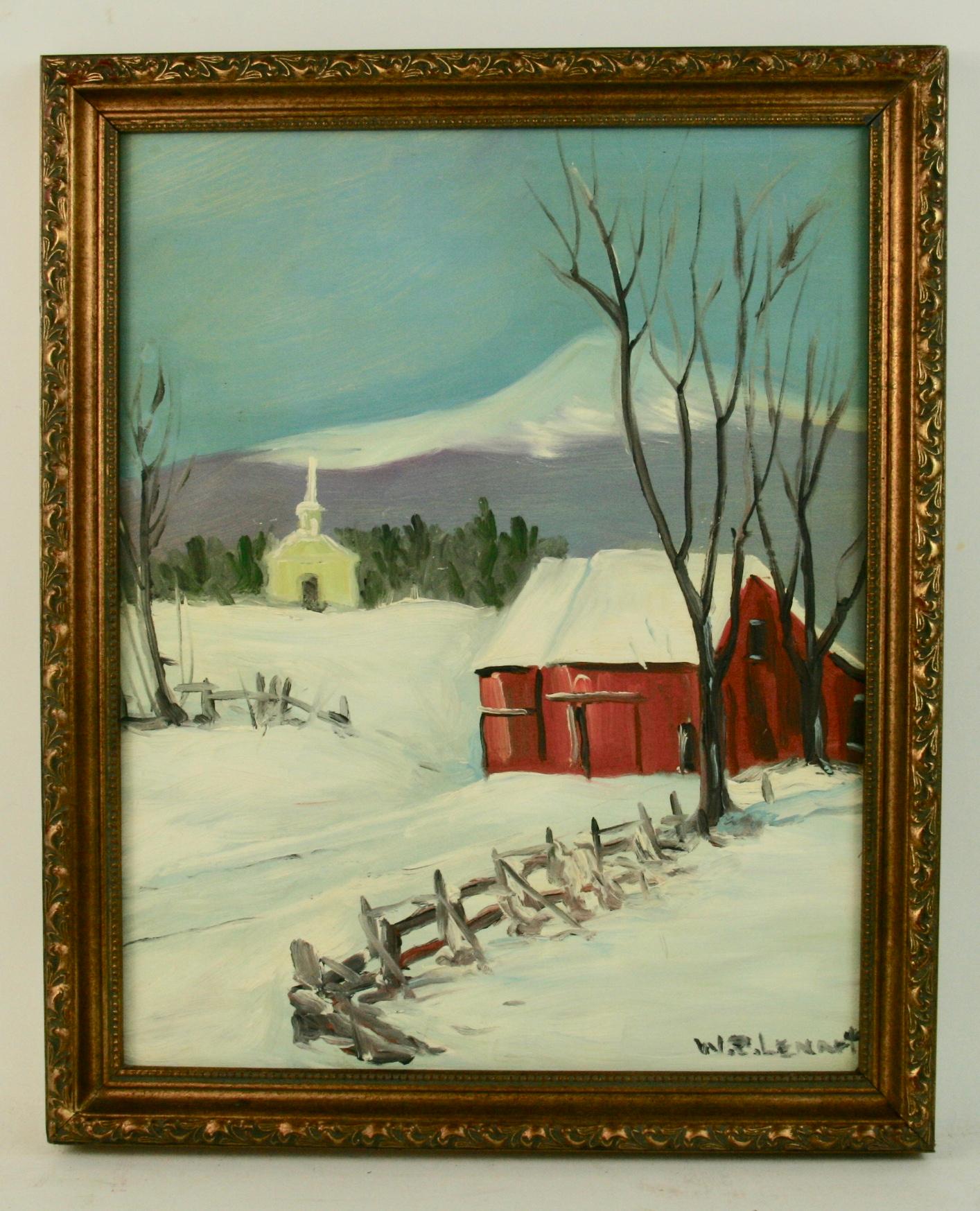 W.R.Lenart Landscape Painting - New England Winter Landscape 1940's