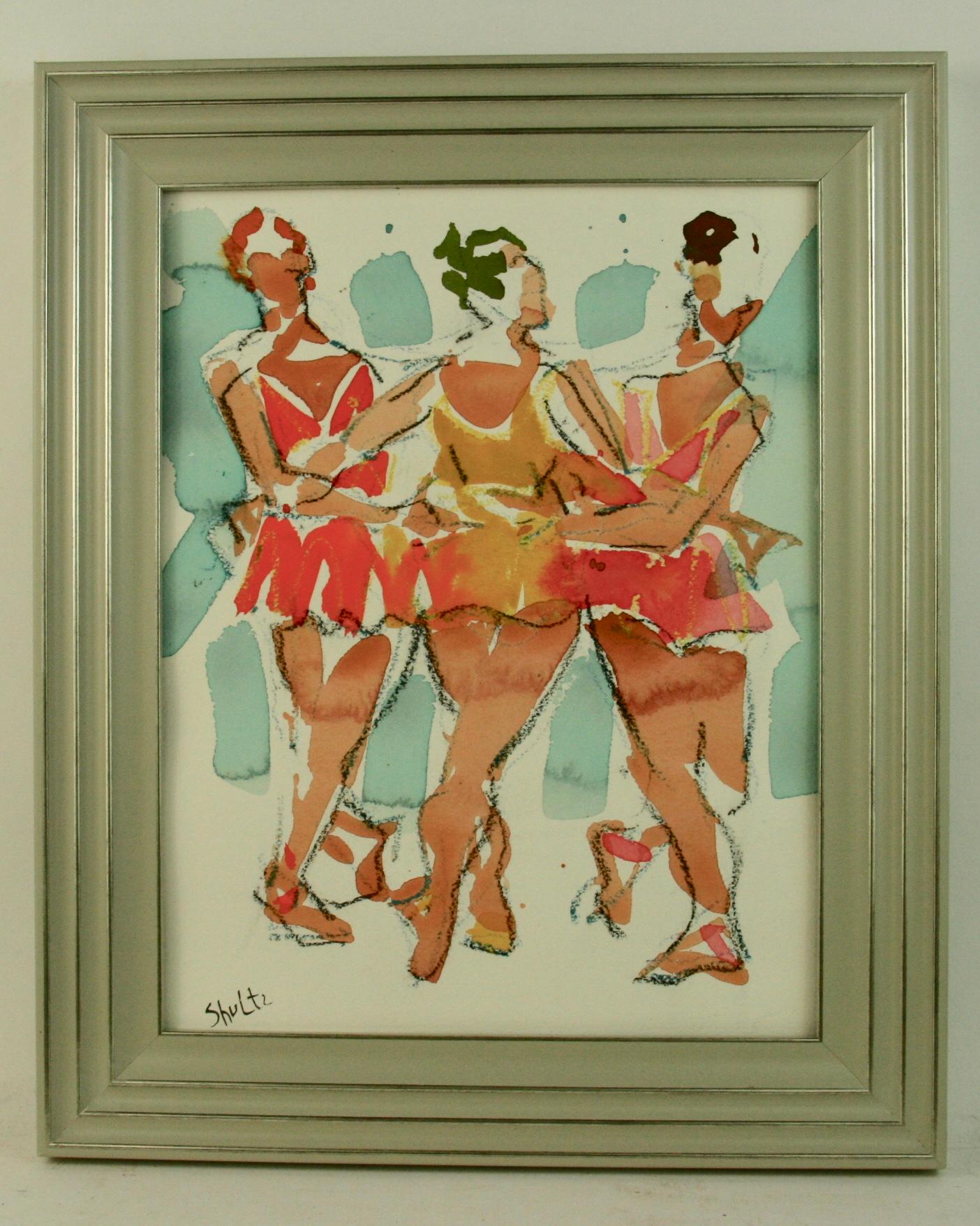 Unknown Figurative Painting - Vintage American Broadway Female  Dancers Figurative 1980