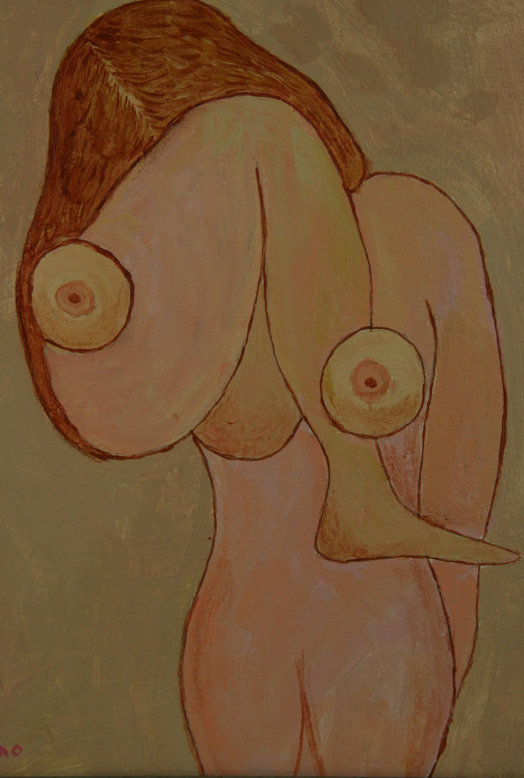 Ganno Abstract Painting - French Surreal Female Nude Figural  Painting
