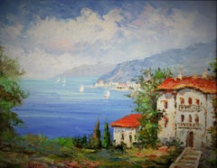 Modern Impressionist Seascape Oil Painting Sailing on the Amalfi Coast of Italy