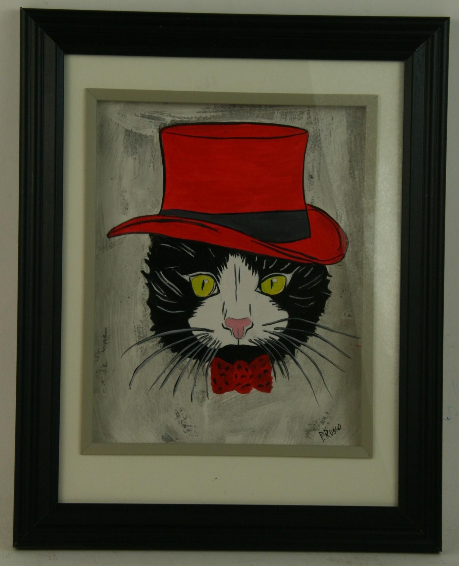 P.Russo Animal Painting - Felix the Cat in Red Top Hat