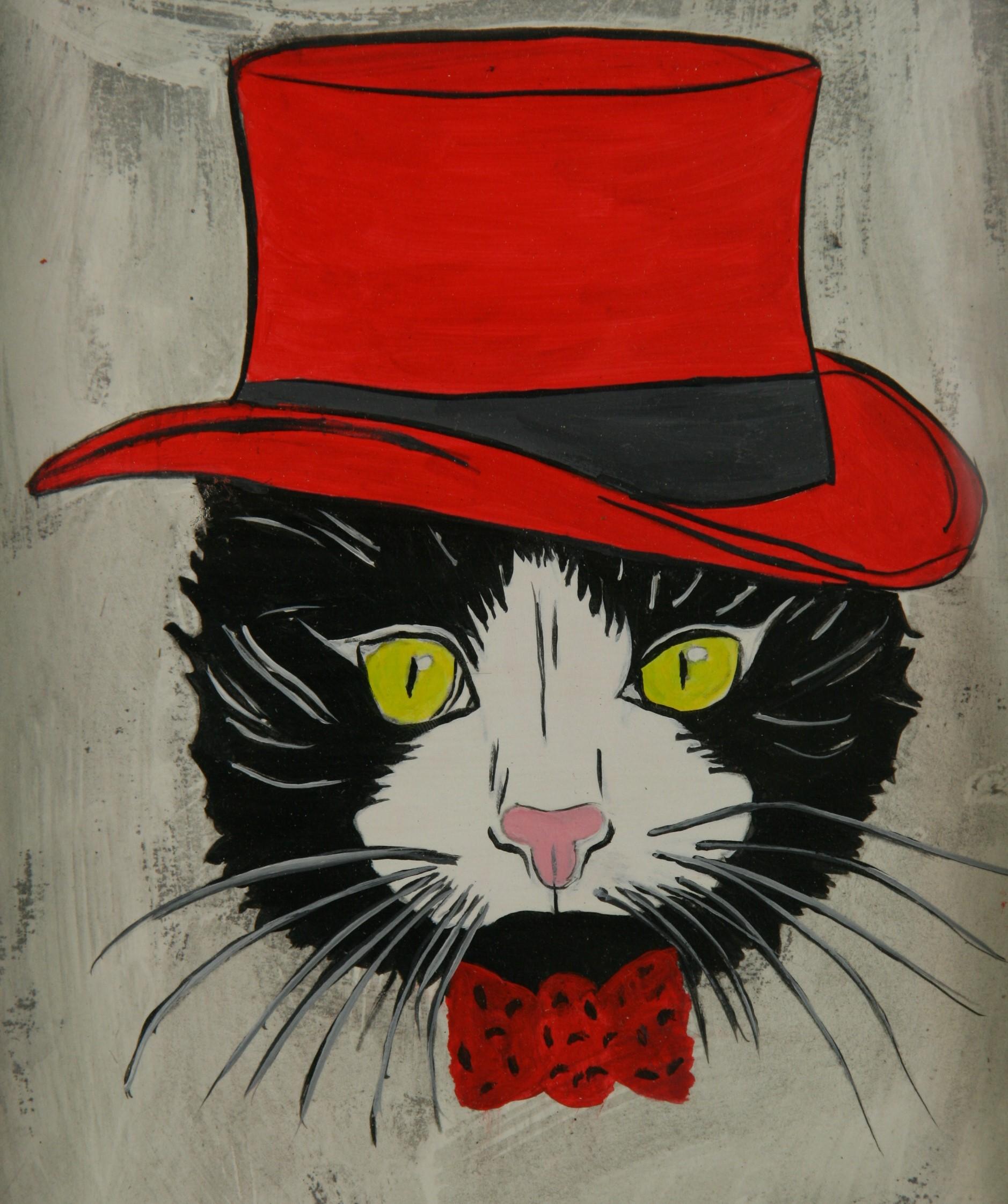 Felix the Cat in Red Top Hat - Painting by P.Russo