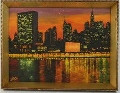 Vintage NYC Skyline from East River City  Scape