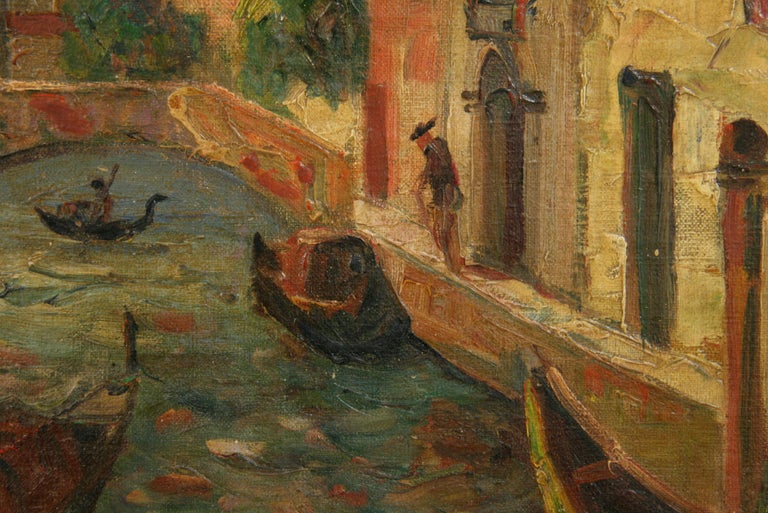 Antique Italian Venice Canal Scene Oil Painting  Circa 1890 For Sale 1