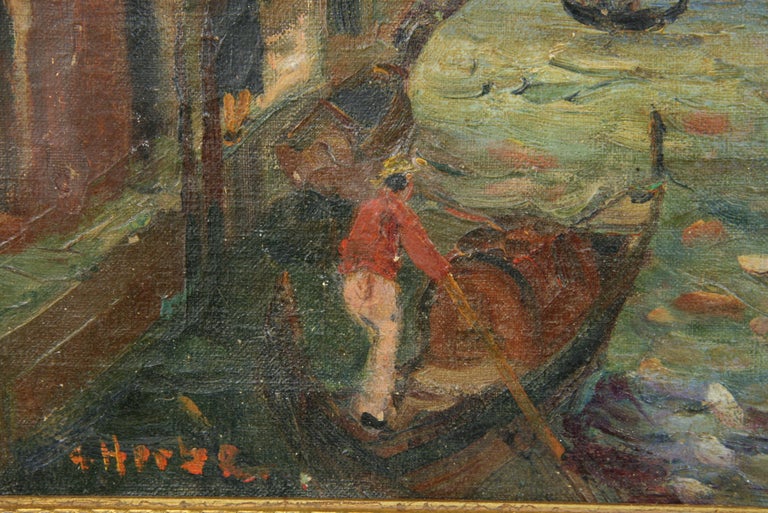 Antique Italian Venice Canal Scene Oil Painting  Circa 1890 For Sale 2