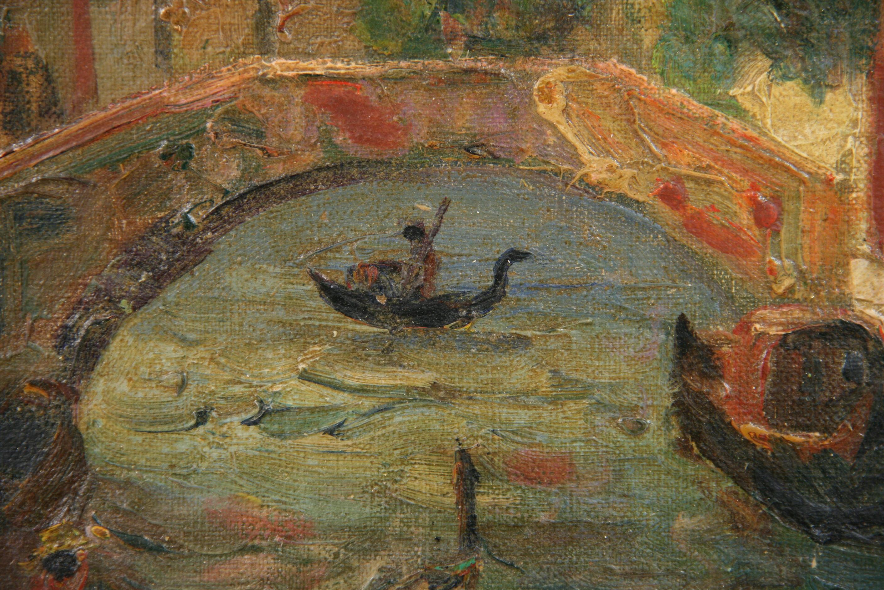 Antique Italian Venice Canal Scene Oil Painting  Circa 1890 3
