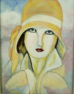Art Deco Style  Female Portrait Painting 1960