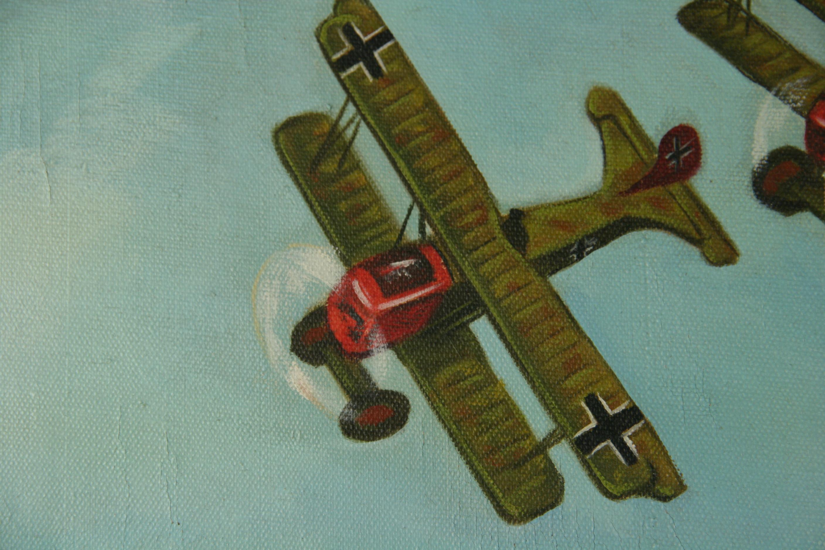 3700 oil on stretched canvas of biplanes in flight
Minor cracks in paint on left side