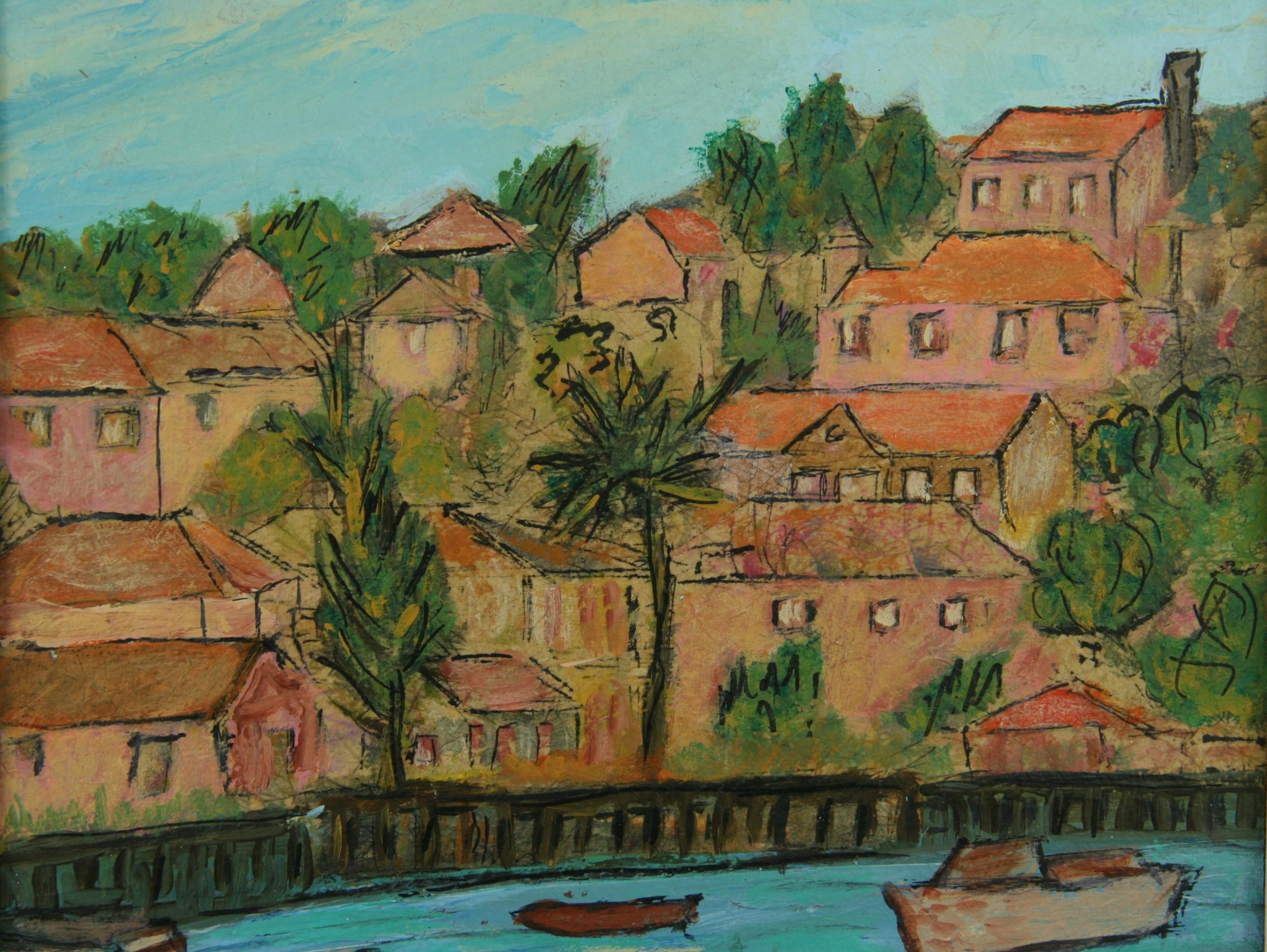Caribbean Village Landscape - Painting by Taylor