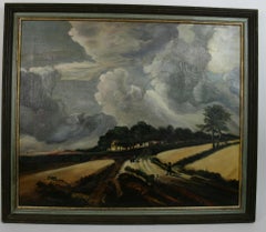 Antique Impressionist  Dutch Landscape Gathering Storm Clouds 1920