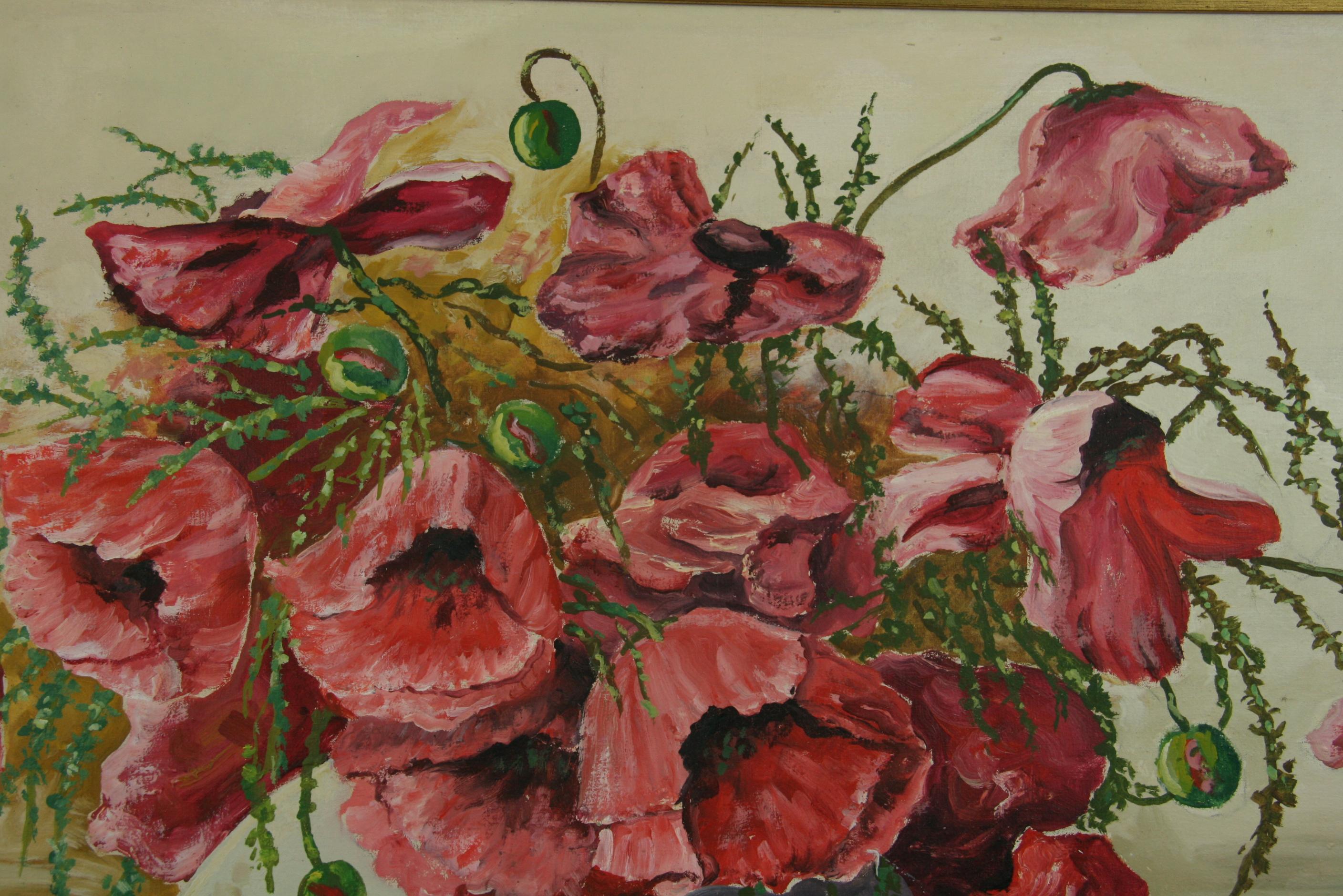 American Impressionist Oversized Bouquet of Poppies Still life Floral painting 2