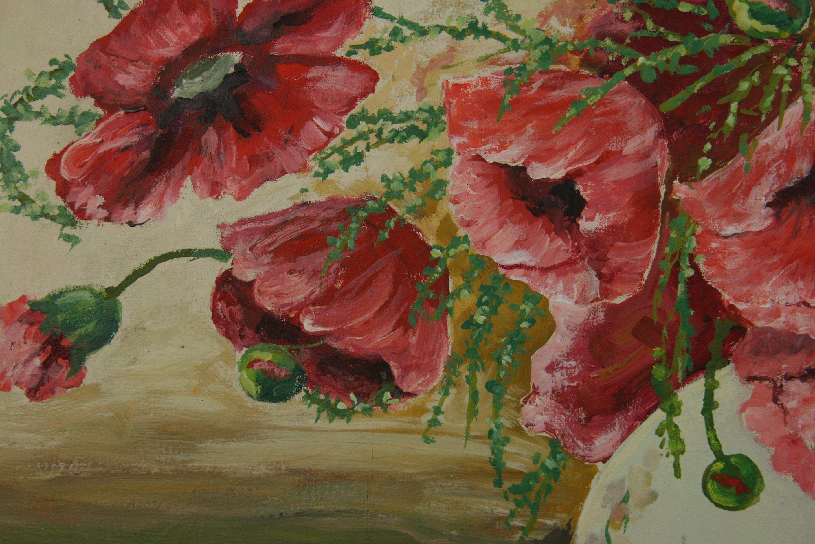 American Impressionist Oversized Bouquet of Poppies Still life Floral painting 3