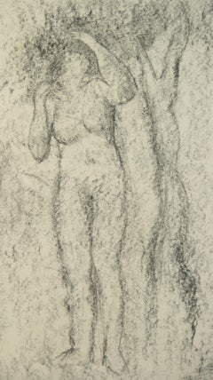 Woman Under A Tree Charcoal Nude  Drawing by Dammisse