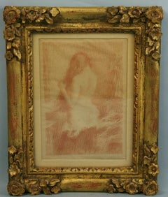 French Impressionist Drawing of a Nude Woman Combing Her Hair