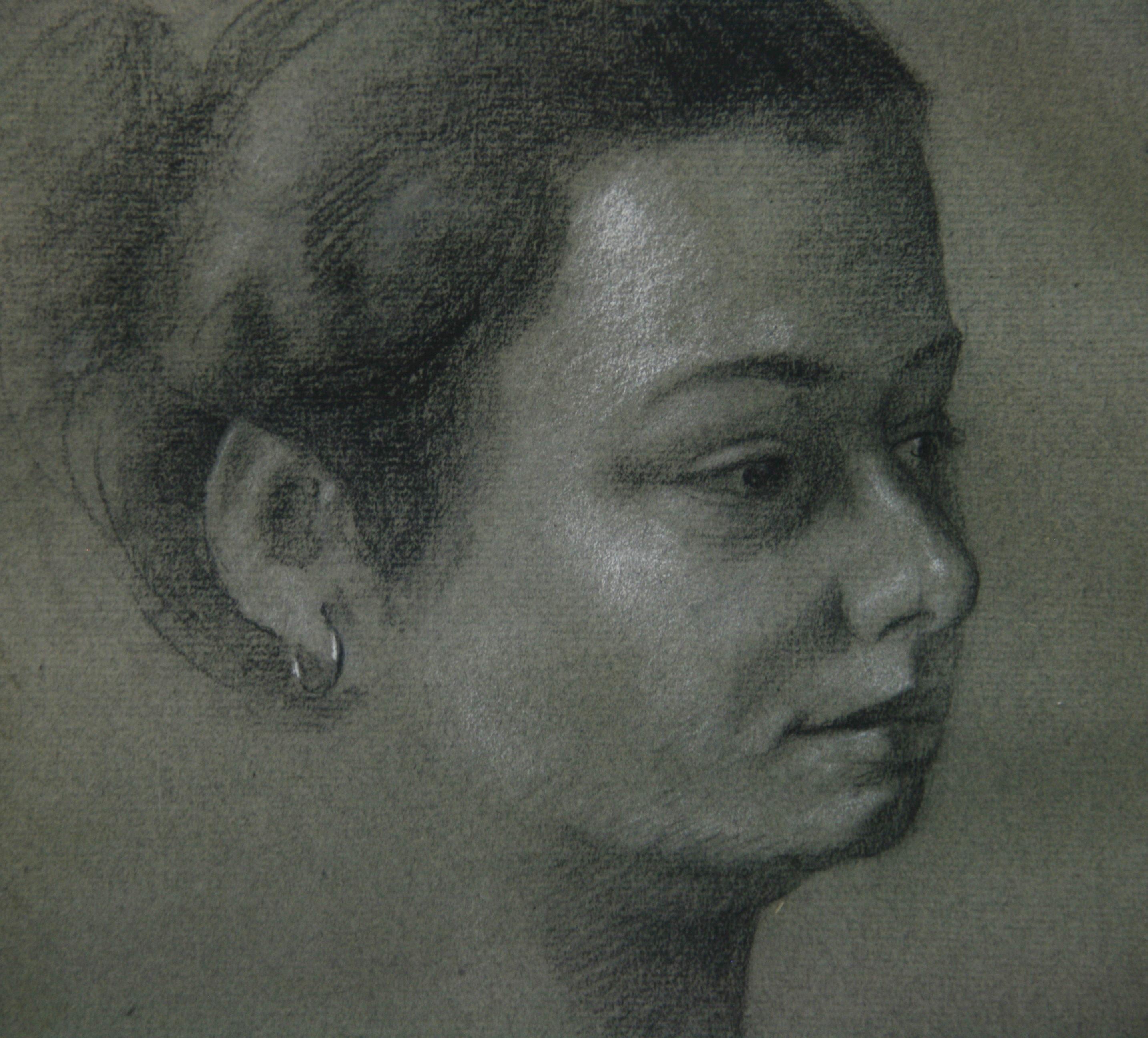 Impressionnisme  Portrait de femme au fusain, dessin de 1940 en vente 1