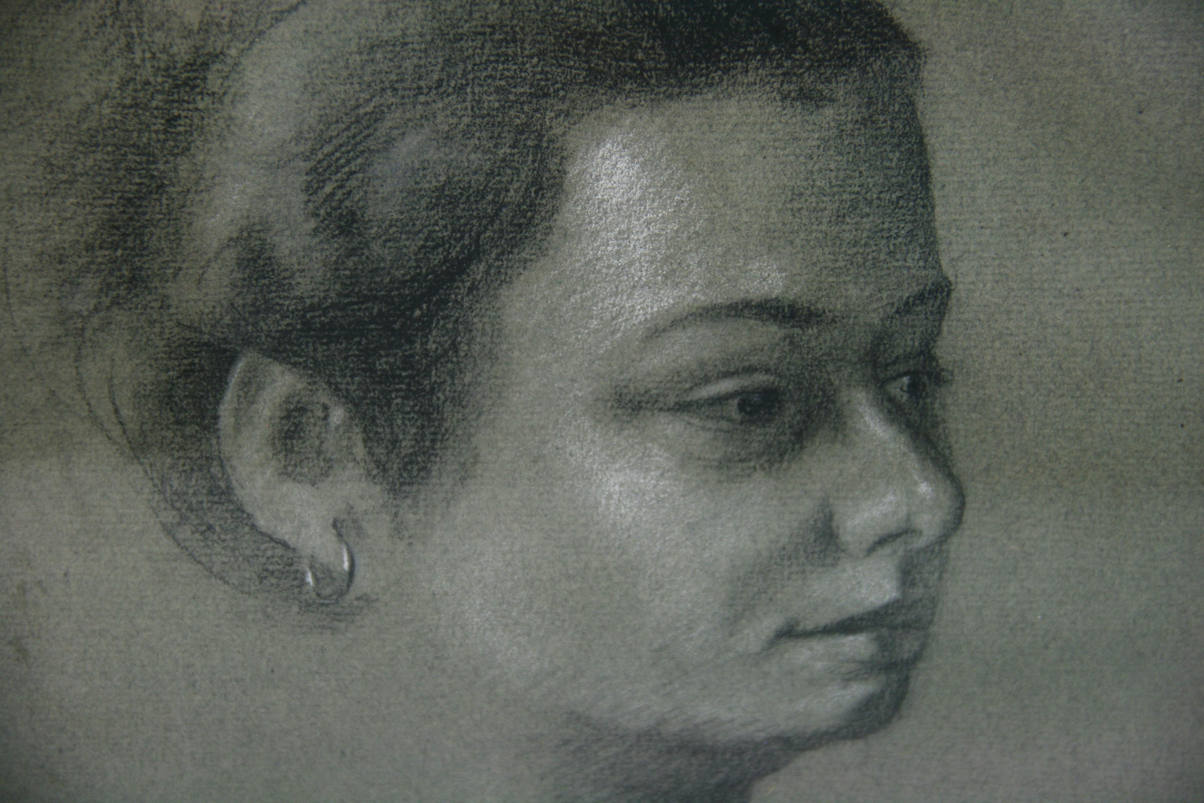 Impressionnisme  Portrait de femme au fusain, dessin de 1940 en vente 3