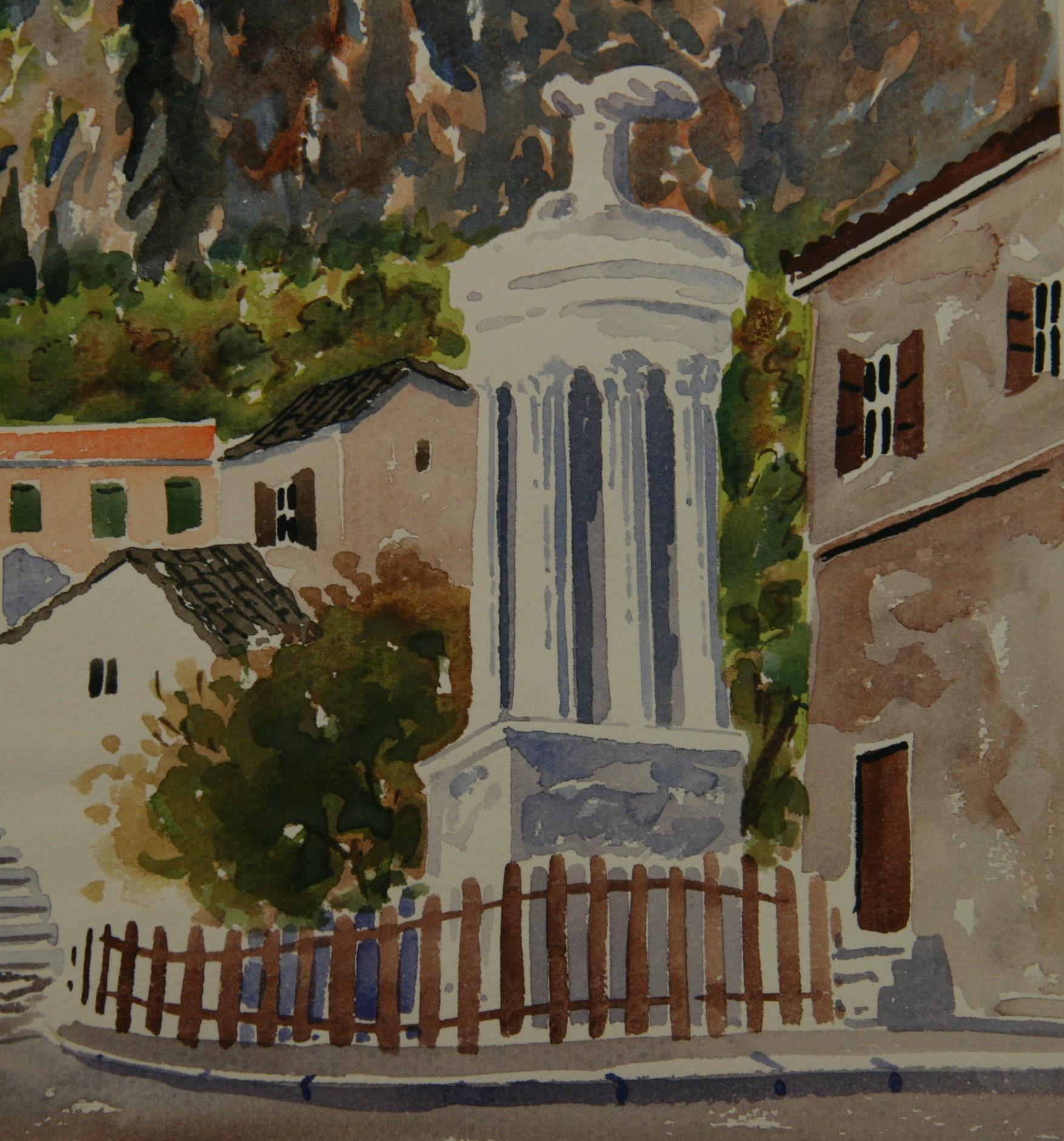 Old Athens Plaza Landscape Watercolor 1940 - Art by Unknown
