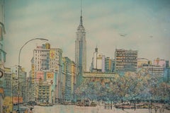 Handkolorierte NYC Skyline-Lithographie, NYC