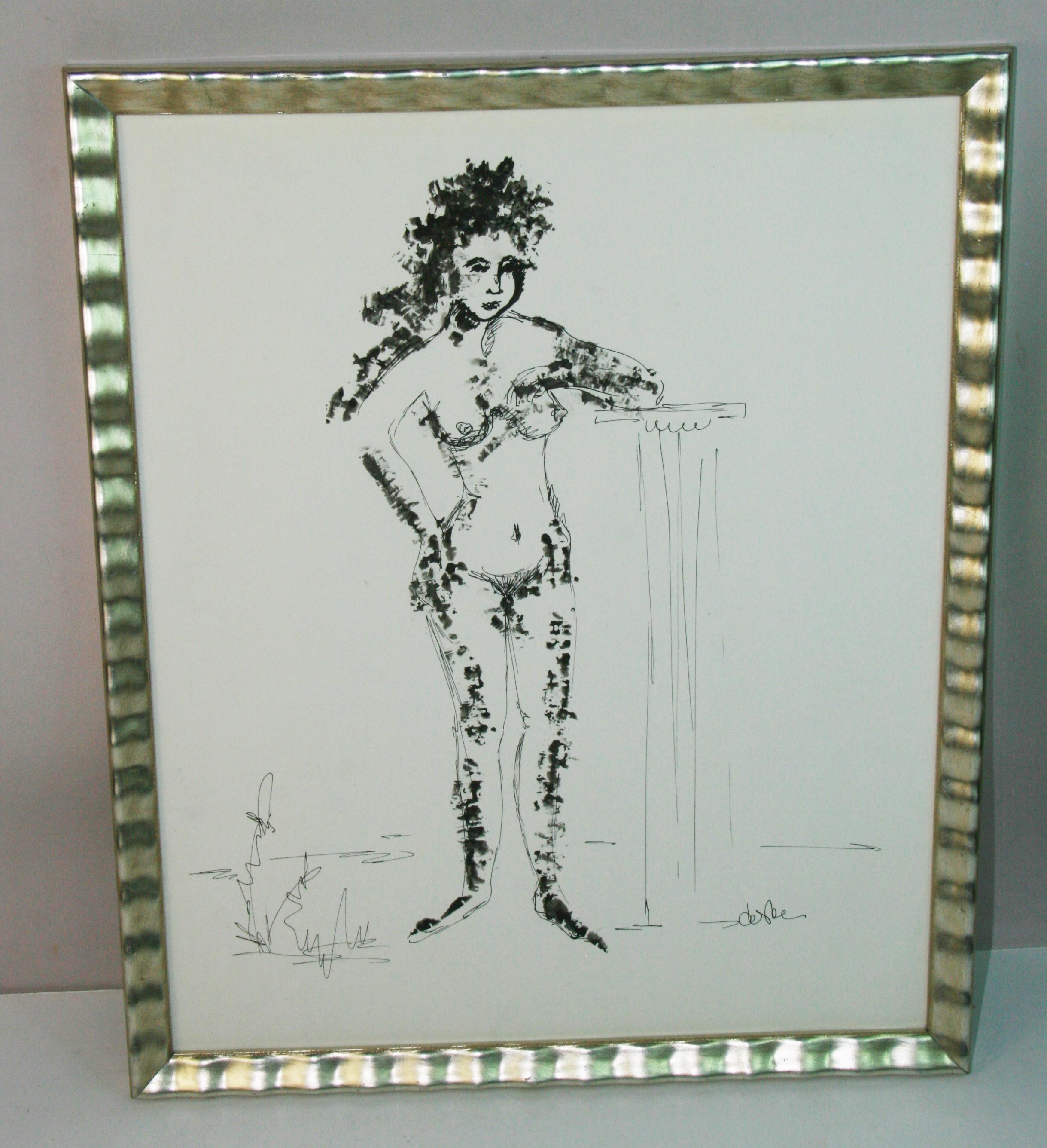Nude di Defoe - Nudo modernista Il burattinaio Disegno a inchiostro di china anni '60