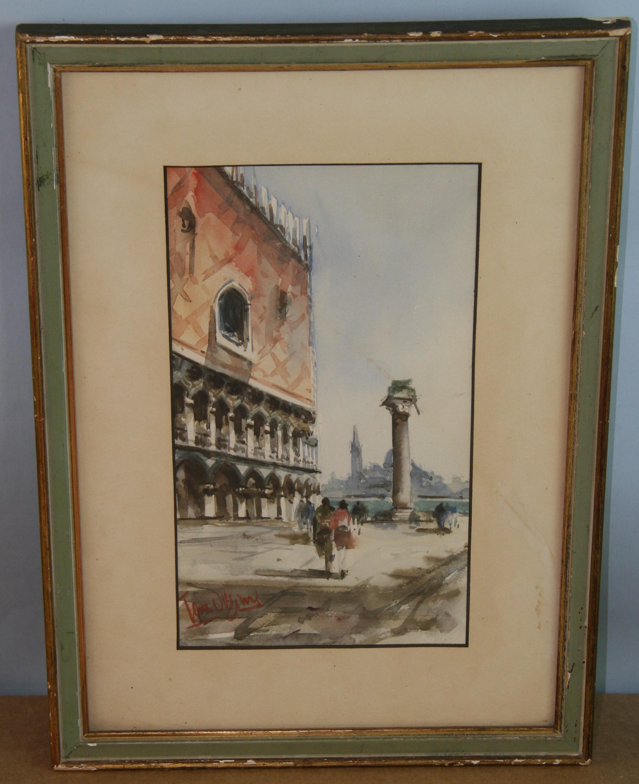 Impressionist Italian Figural Landscape Strolling in Piazza San Marco 1960's - Art by Unknown